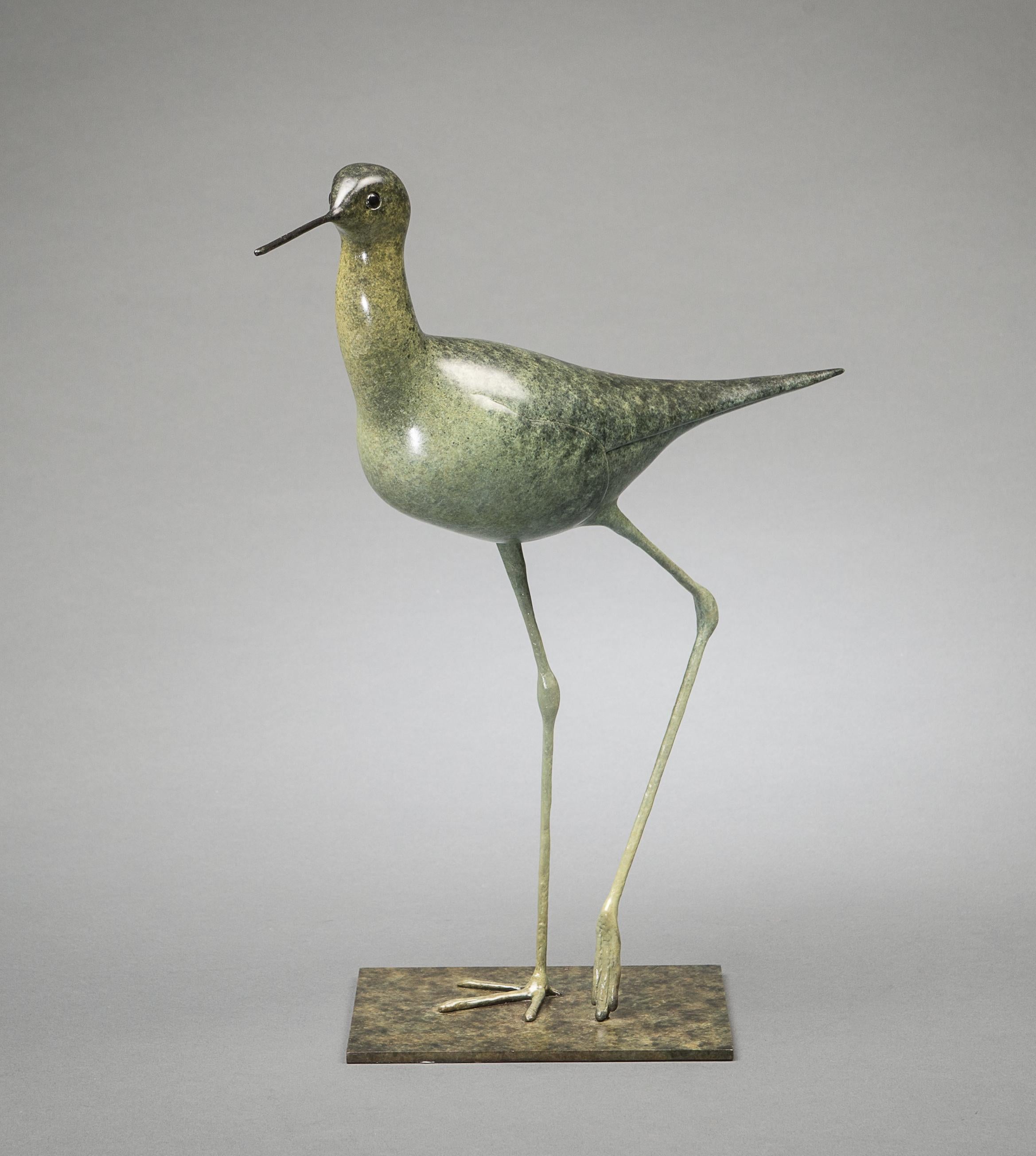 Scultura contemporanea in bronzo di un trampoliere. Uccello acquatico, verde, fauna selvatica in vendita 3