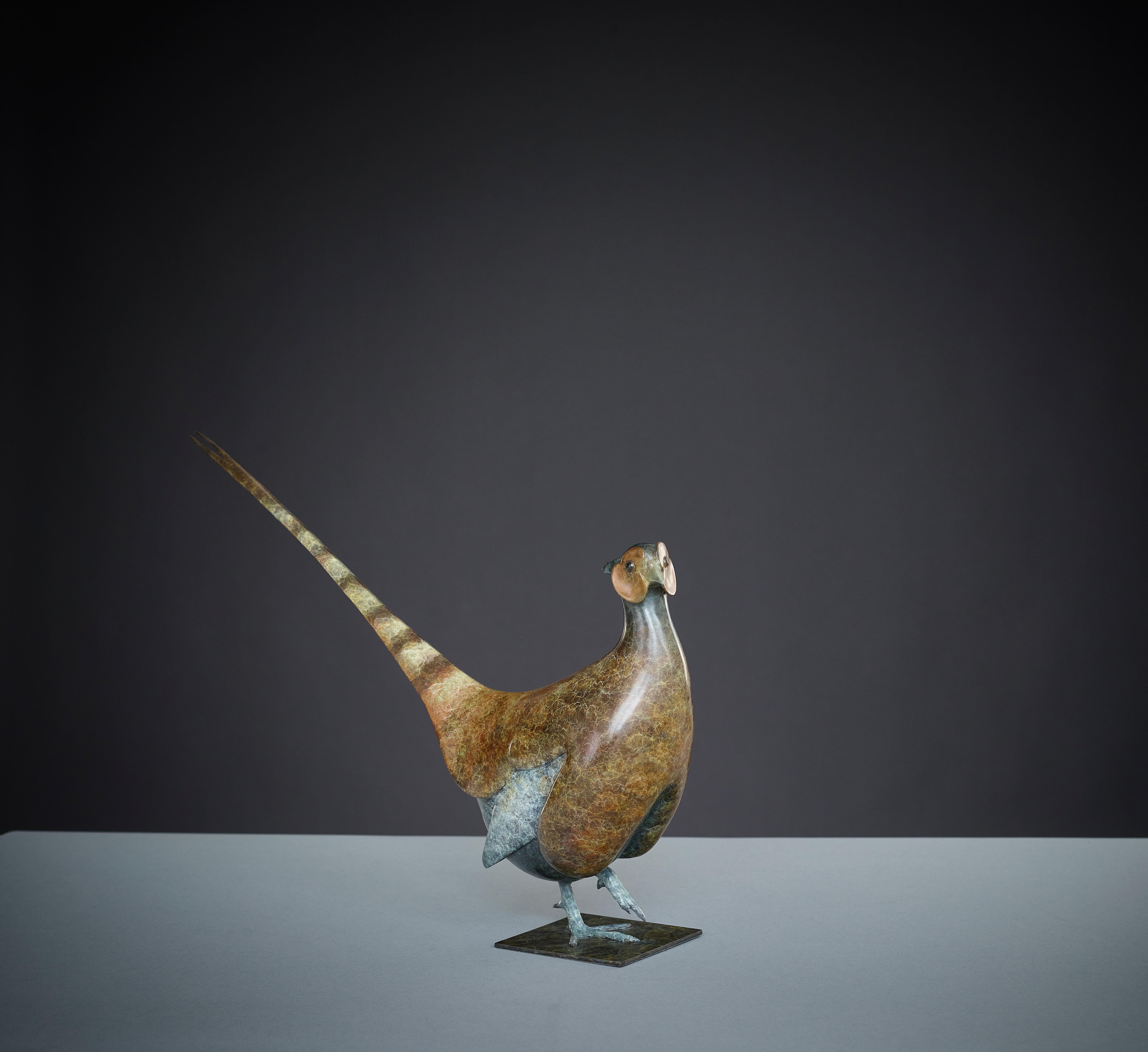 Richard Smith b.1955 Still-Life Sculpture – Contemporary Bronze Sculpture of British Cock Pheasant, Wild, Wildvogel, schießen