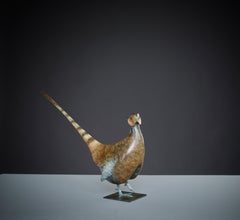 Sculpture en bronze contemporaine d'un faisan britannique, gibier, oiseau sauvage, tir