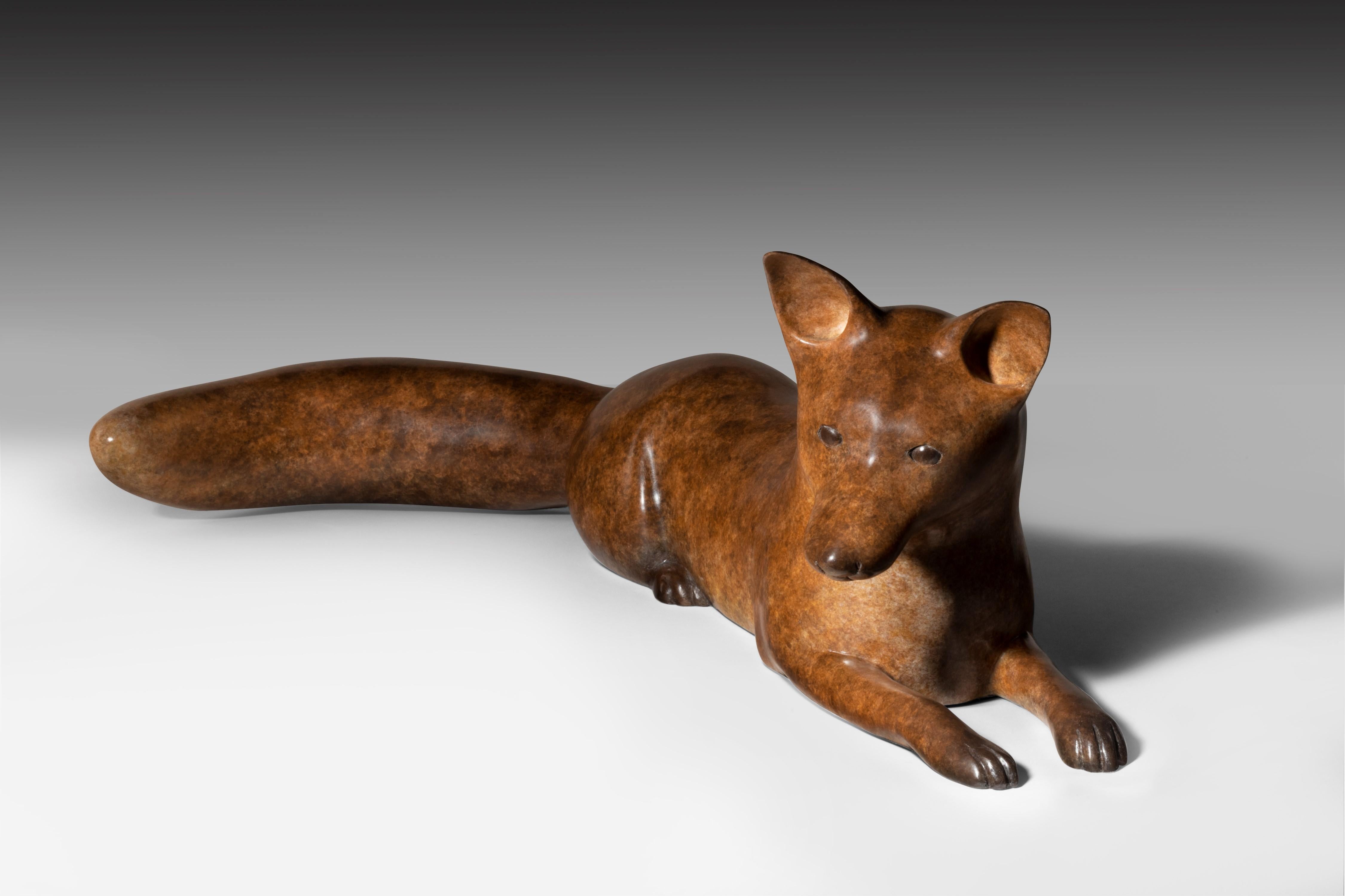 Contemporary Bronze Wildlife Fox  Sculpture 'Lying Fox' by Richard Smith  - Gold Figurative Sculpture by Richard Smith b.1955