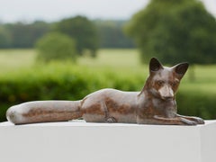 Contemporary Bronze Wildlife Fox Sculpture Lying Fox, woodland, animal. wildlife
