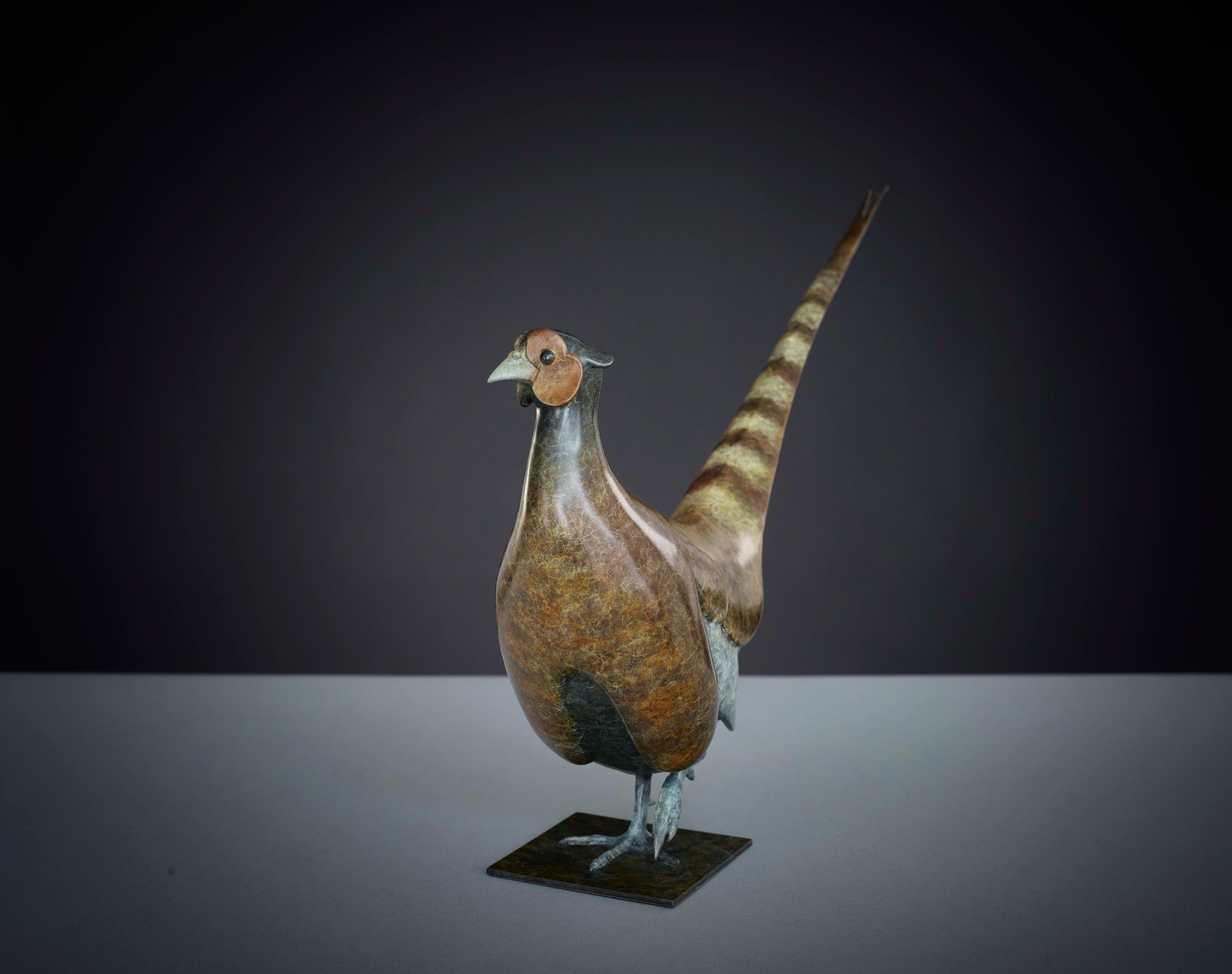 Richard Smith b.1955 Still-Life Sculpture - Contemporary Bronze Wildlife Sculpture 'Cock Pheasant' by Richard Smith