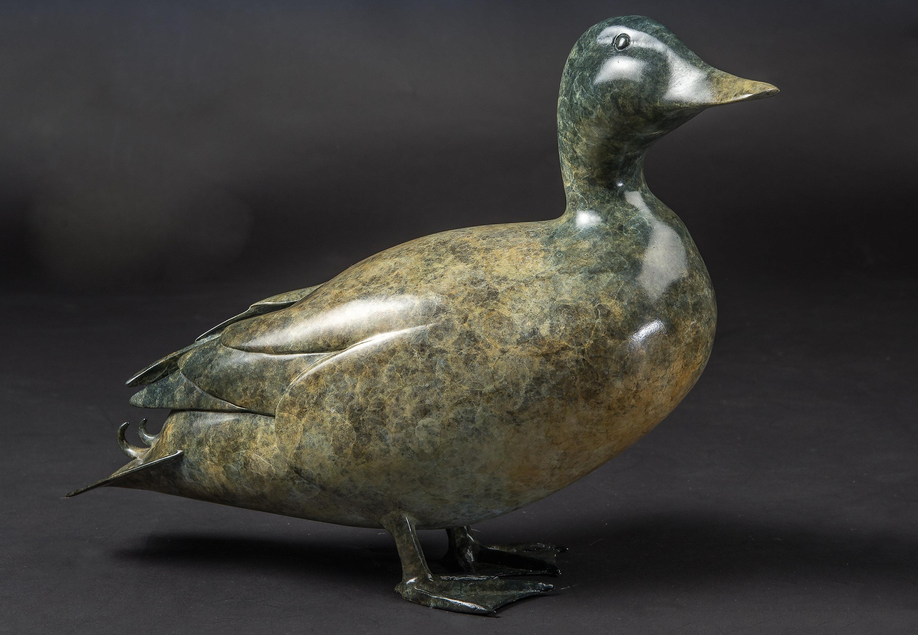 Scultura contemporanea in bronzo di un'anatra domestica verde, natura, fauna selvatica in vendita 7