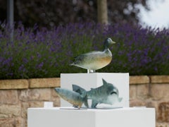 Sculpture en bronze contemporaine d'un canard colvert vert, nature, animaux sauvages