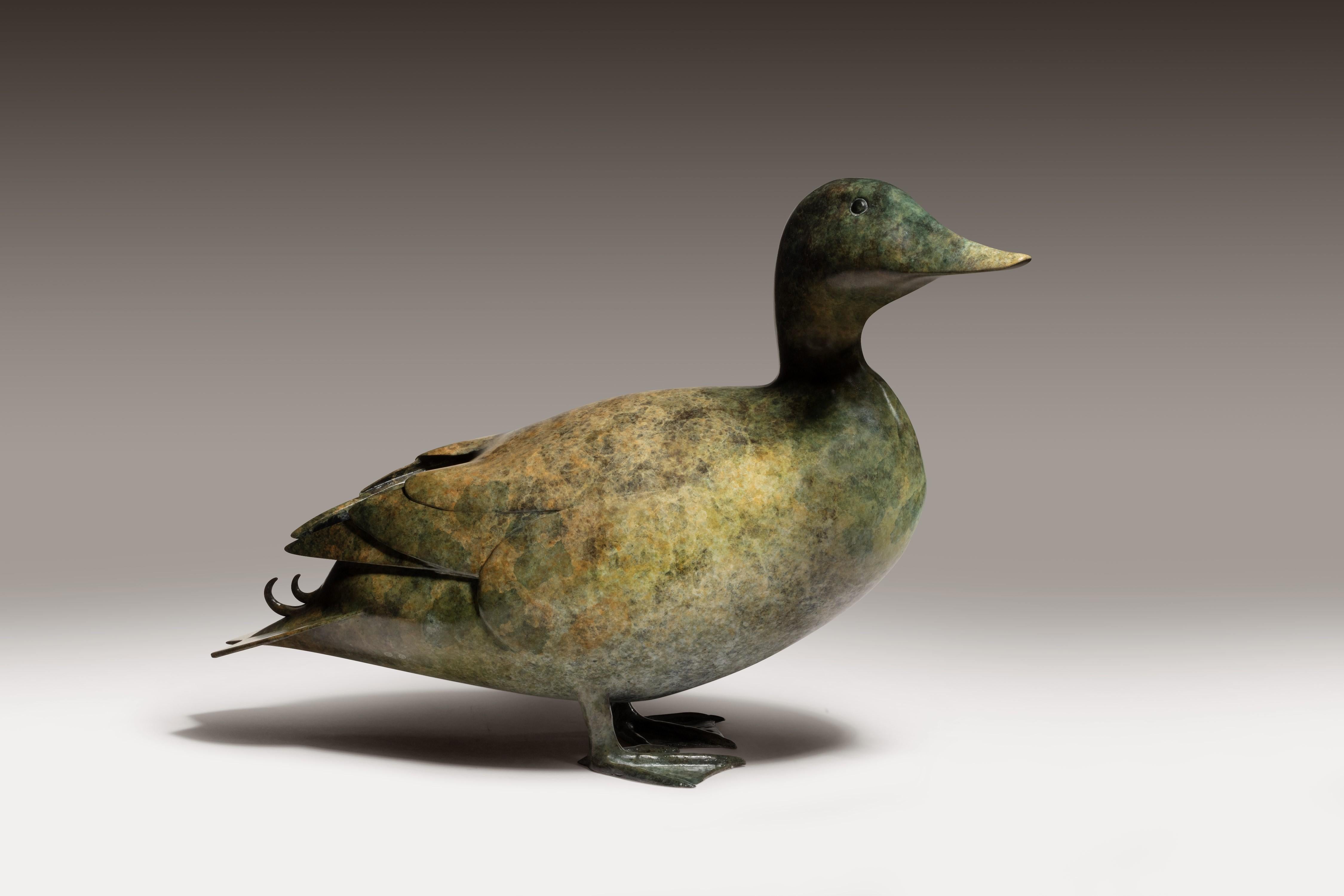 Scultura contemporanea in bronzo di un'anatra domestica verde, natura, fauna selvatica in vendita 1