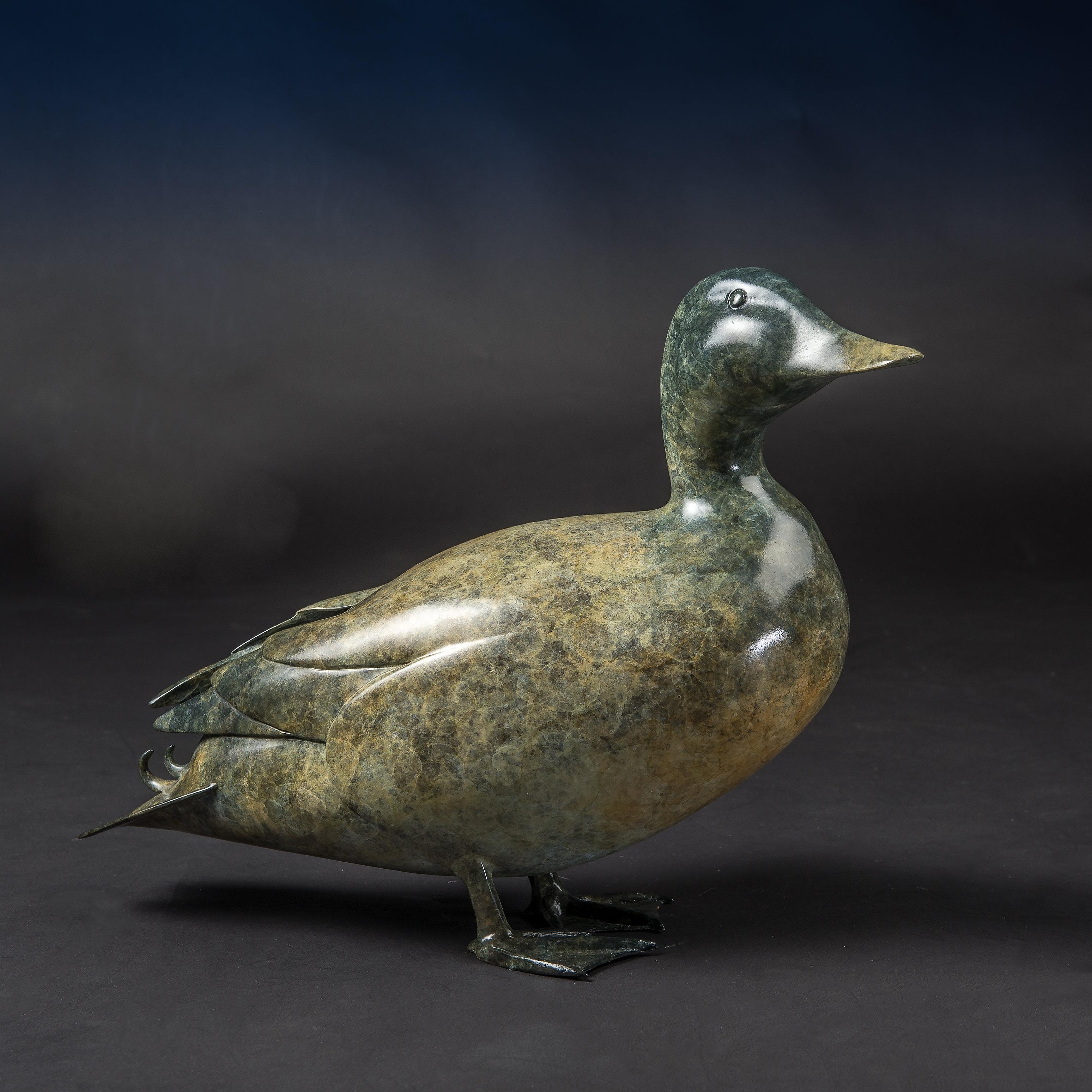 Scultura contemporanea in bronzo di un'anatra domestica verde, natura, fauna selvatica in vendita 2
