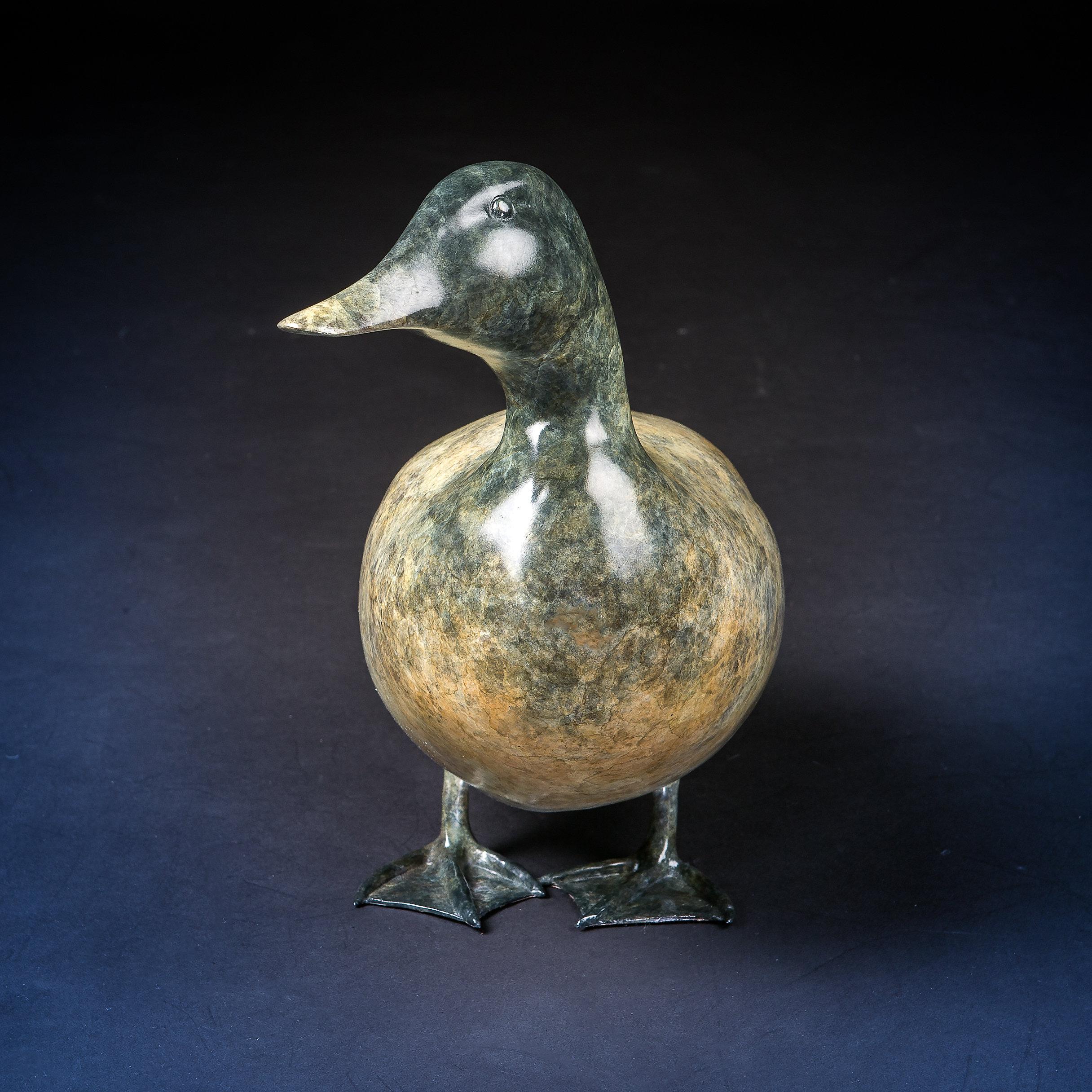 Scultura contemporanea in bronzo di un'anatra domestica verde, natura, fauna selvatica in vendita 3