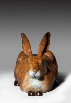 Contemporary Bronze Wildlife Sculpture of hare or jack rabbit Taking it Easy