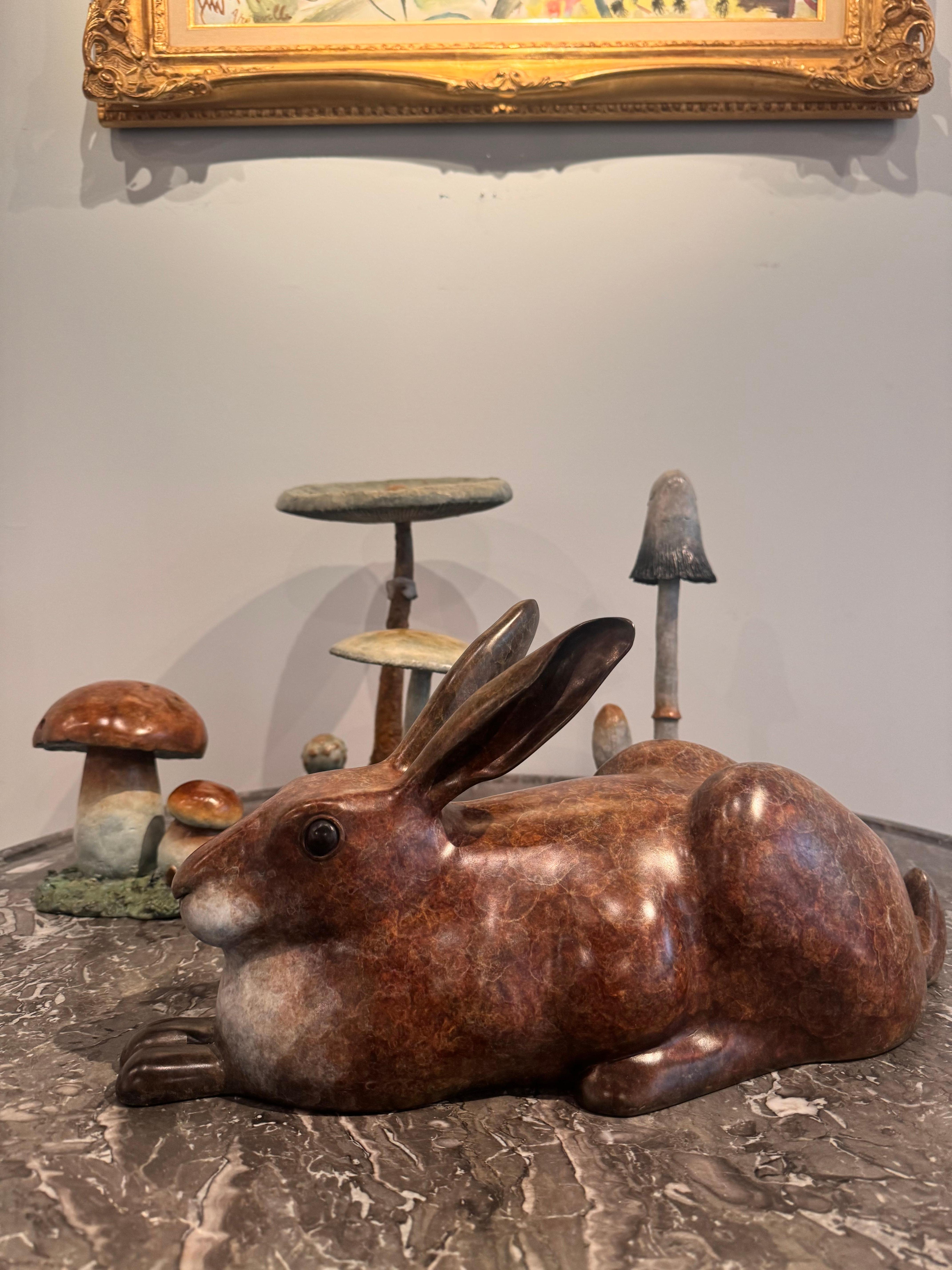 Contemporary Bronze Wildlife Sculpture of hare or jack rabbit Taking it Easy For Sale 3