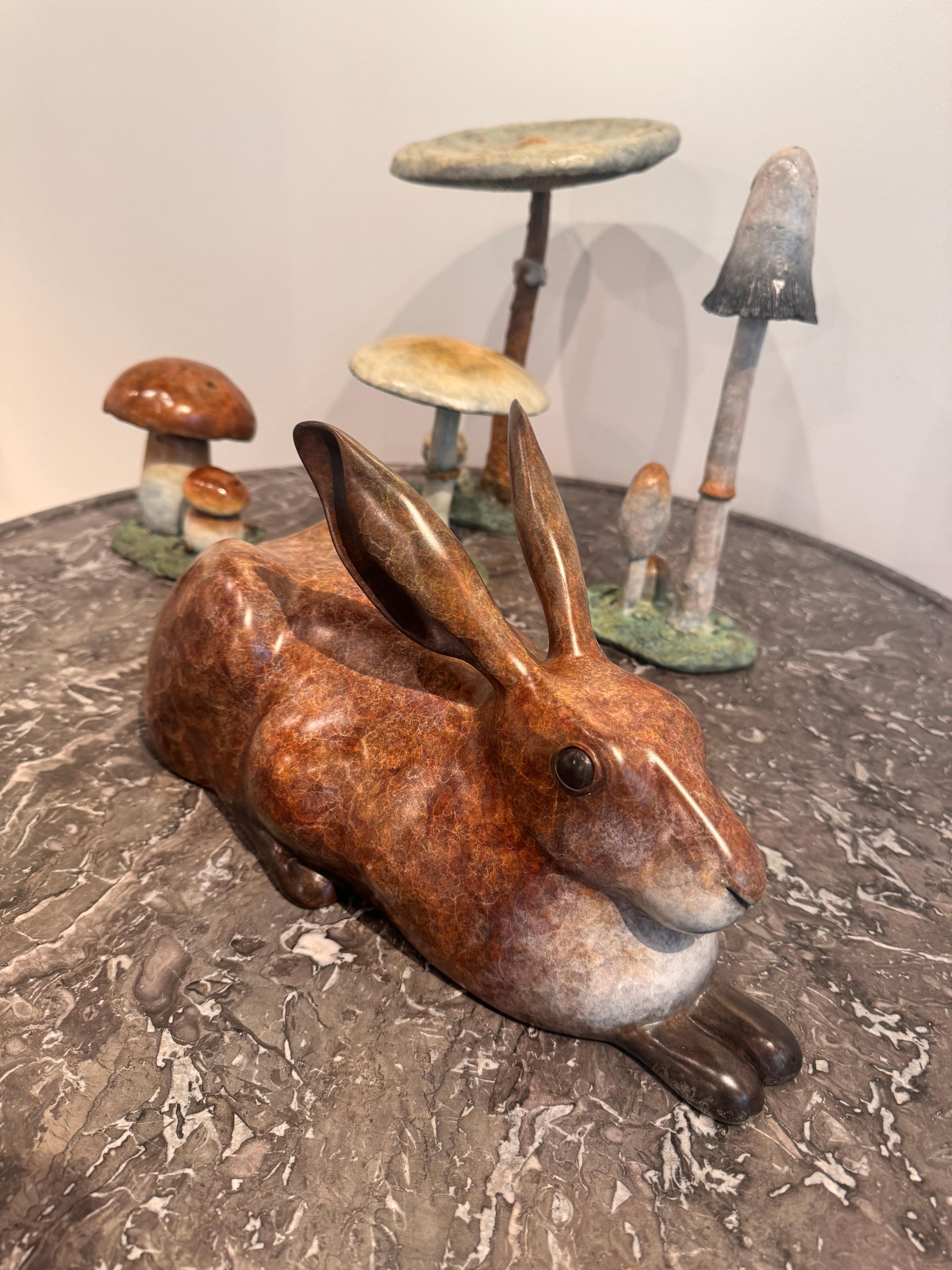 Contemporary Bronze Wildlife Sculpture of hare or jack rabbit Taking it Easy For Sale 4