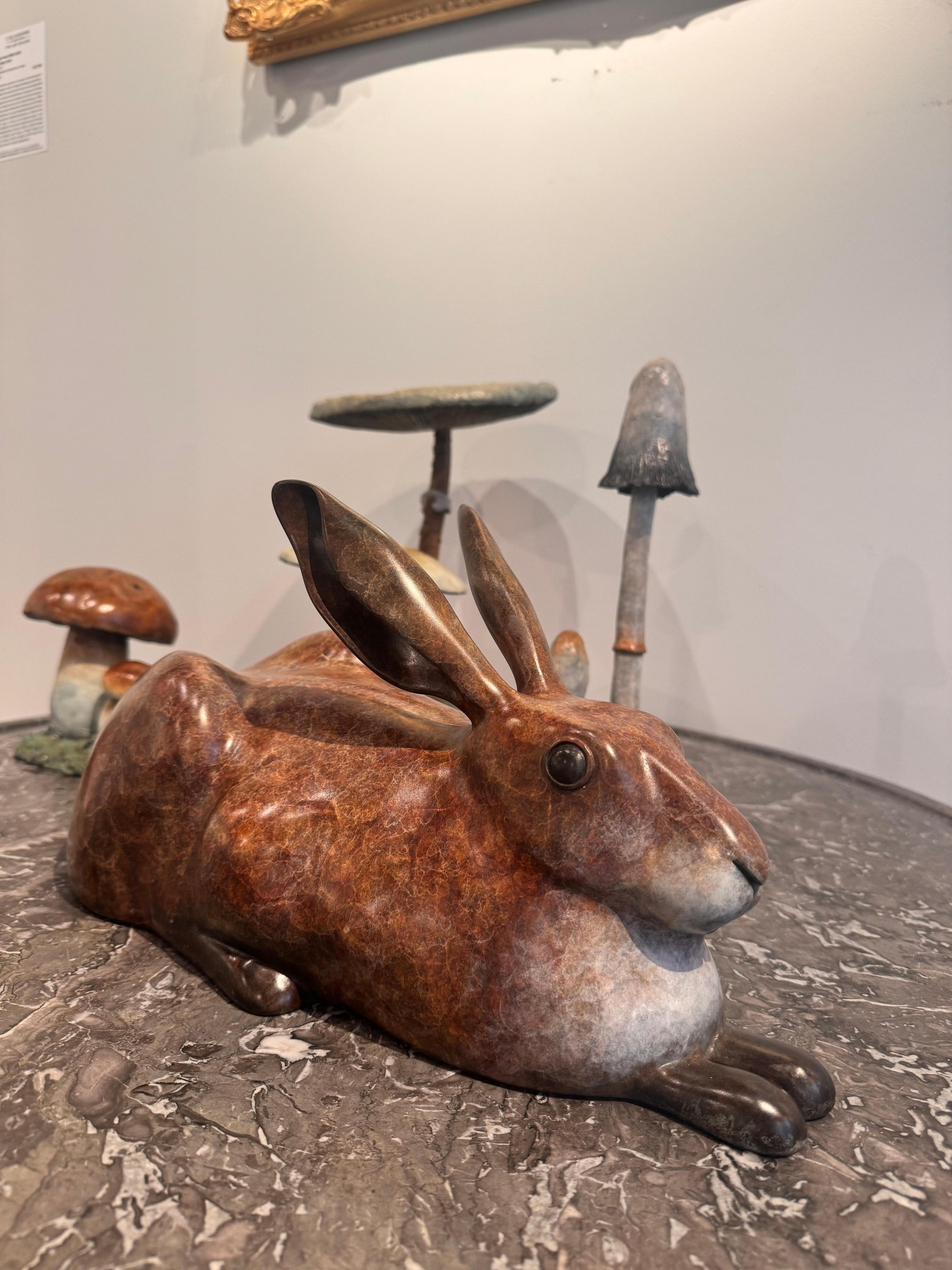 Contemporary Bronze Wildlife Sculpture of hare or jack rabbit Taking it Easy For Sale 5