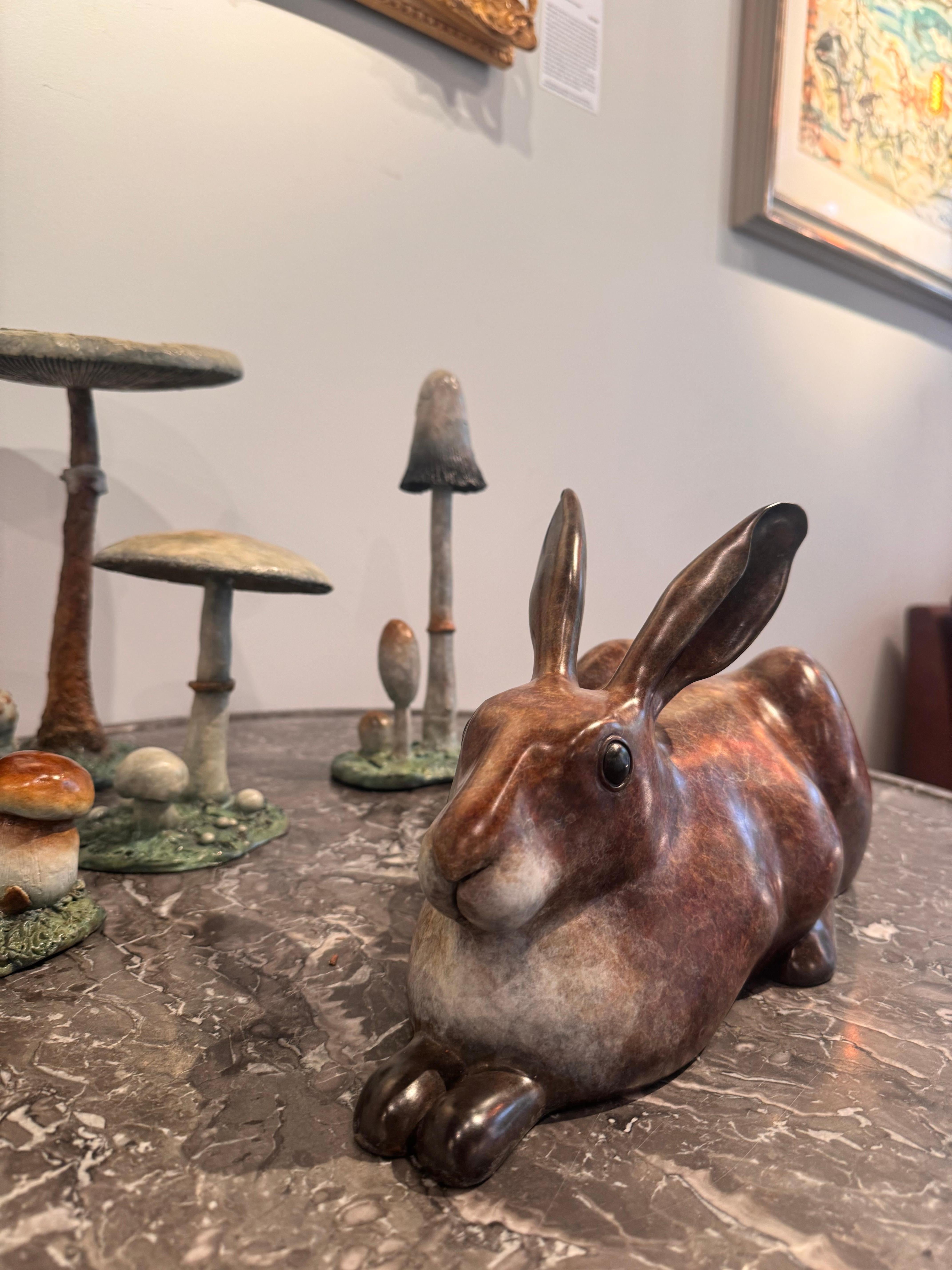 Contemporary Bronze Wildlife Sculpture of hare or jack rabbit Taking it Easy For Sale 6