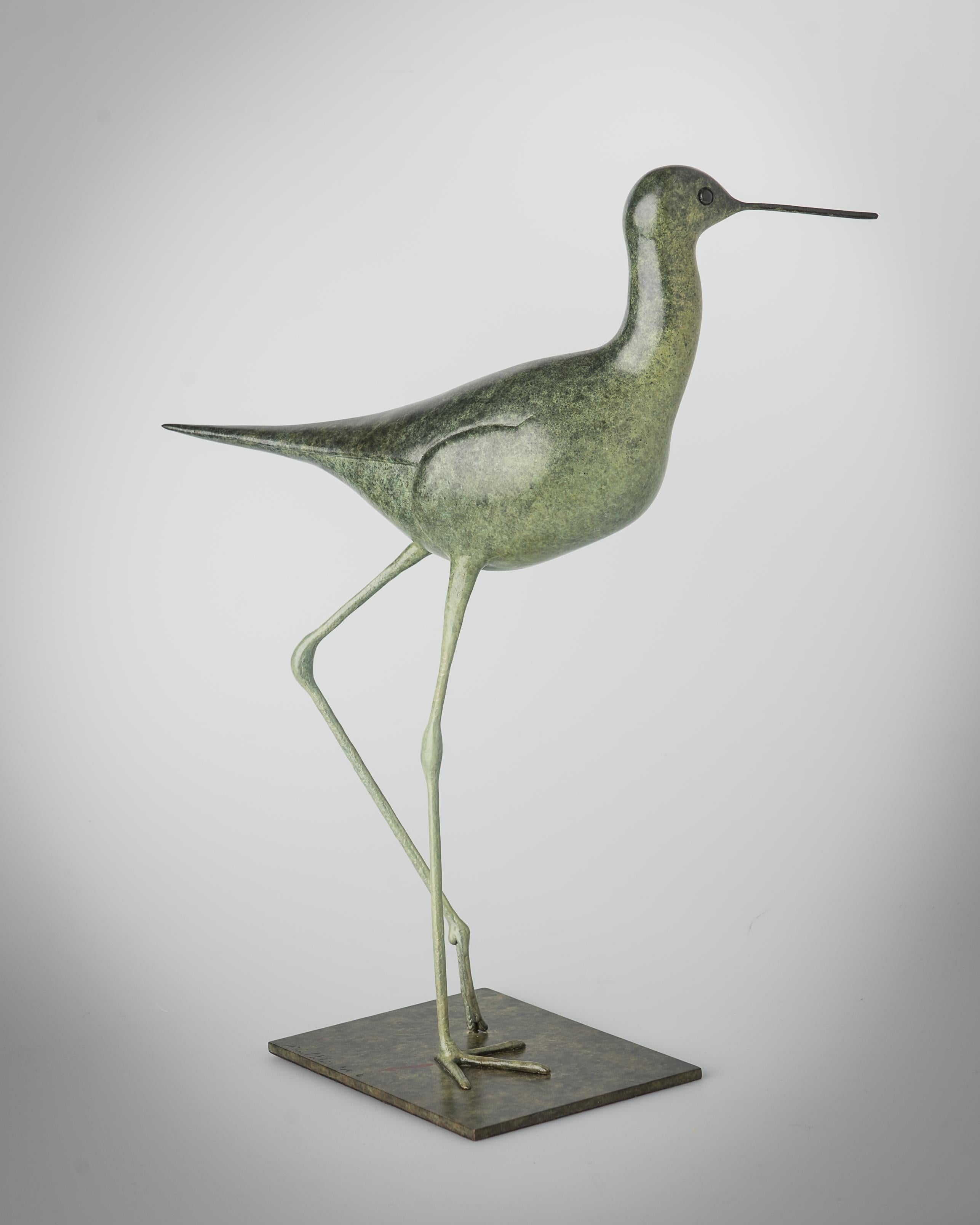 Contemporary Wildlife Bronze Patinated Green Sculpture 'Stilt' by Richard Smith - Gold Figurative Sculpture by Richard Smith b.1955