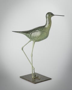 Contemporary Wildlife Bronze Patinated Green Sculpture 'Stilt' by Richard Smith
