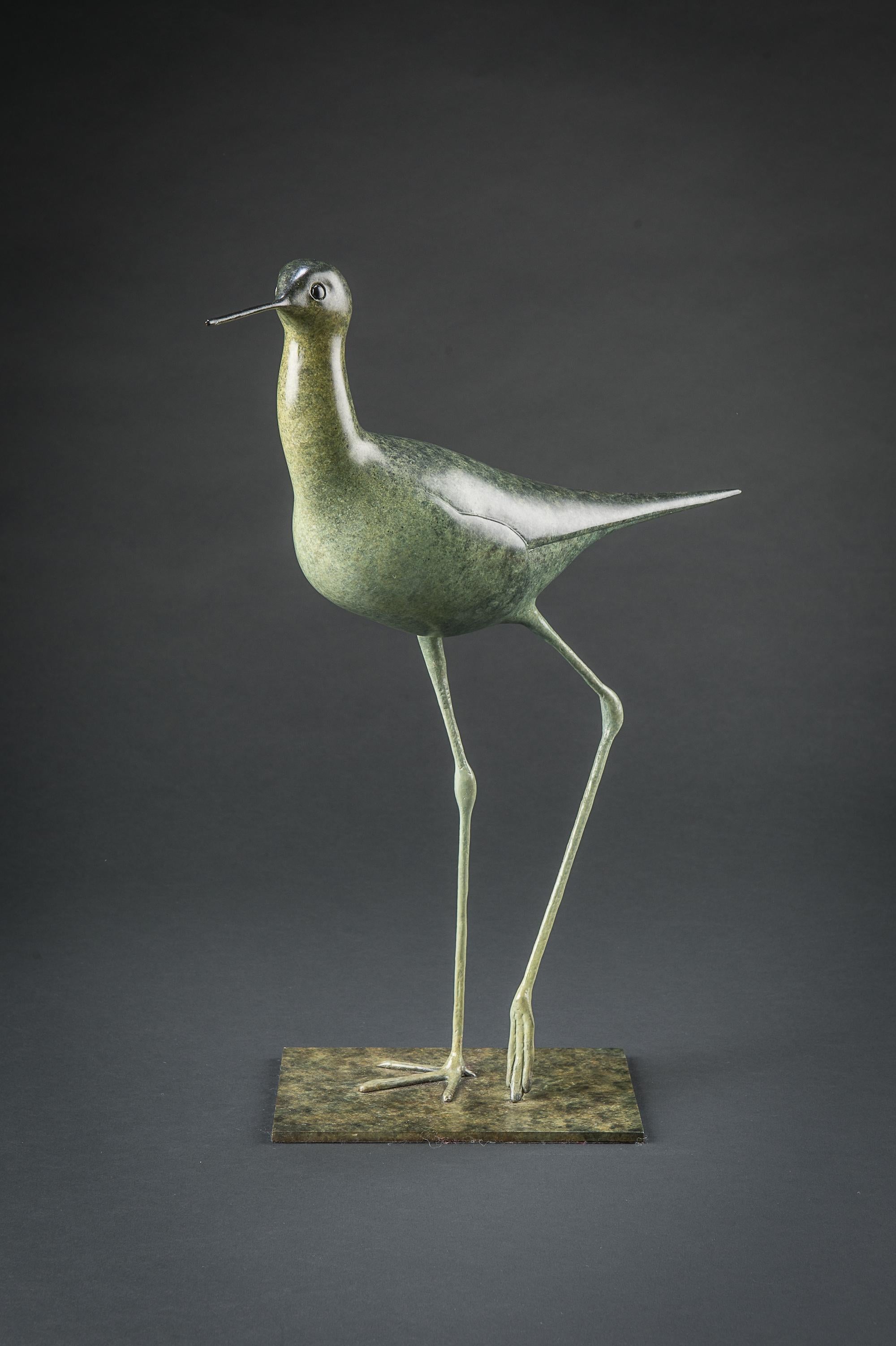 Contemporary Wildlife Bronze Patinated Green Sculpture 'Stilt' by Richard Smith  For Sale 1