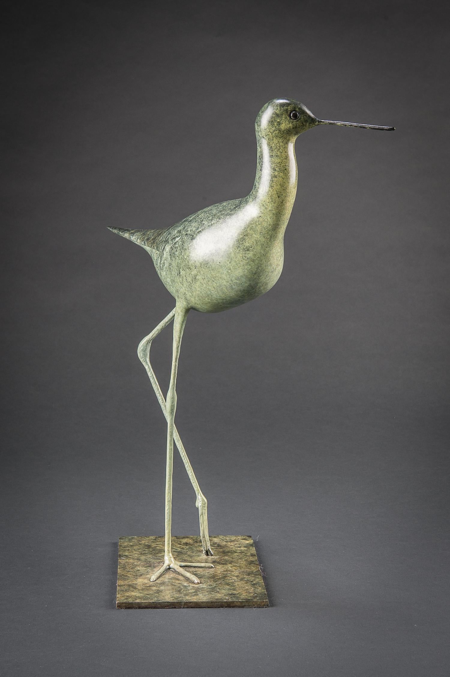 Contemporary Wildlife Bronze Patinated Green Sculpture 'Stilt' by Richard Smith  For Sale 2