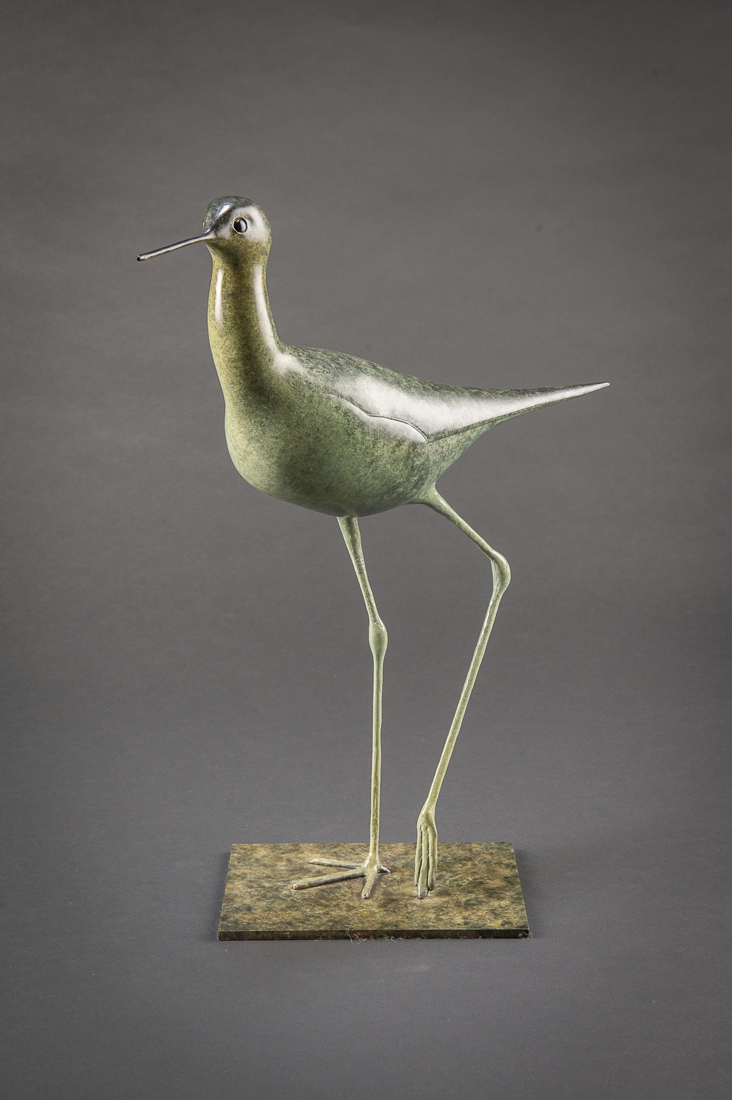 Contemporary Wildlife Bronze Patinated Green Sculpture 'Stilt' by Richard Smith  For Sale 3
