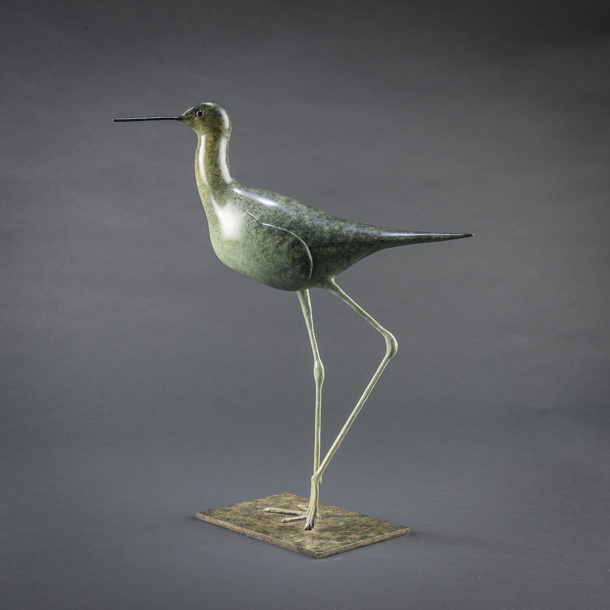 Contemporary Wildlife Bronze Patinated Green Sculpture 'Stilt' by Richard Smith  For Sale 5
