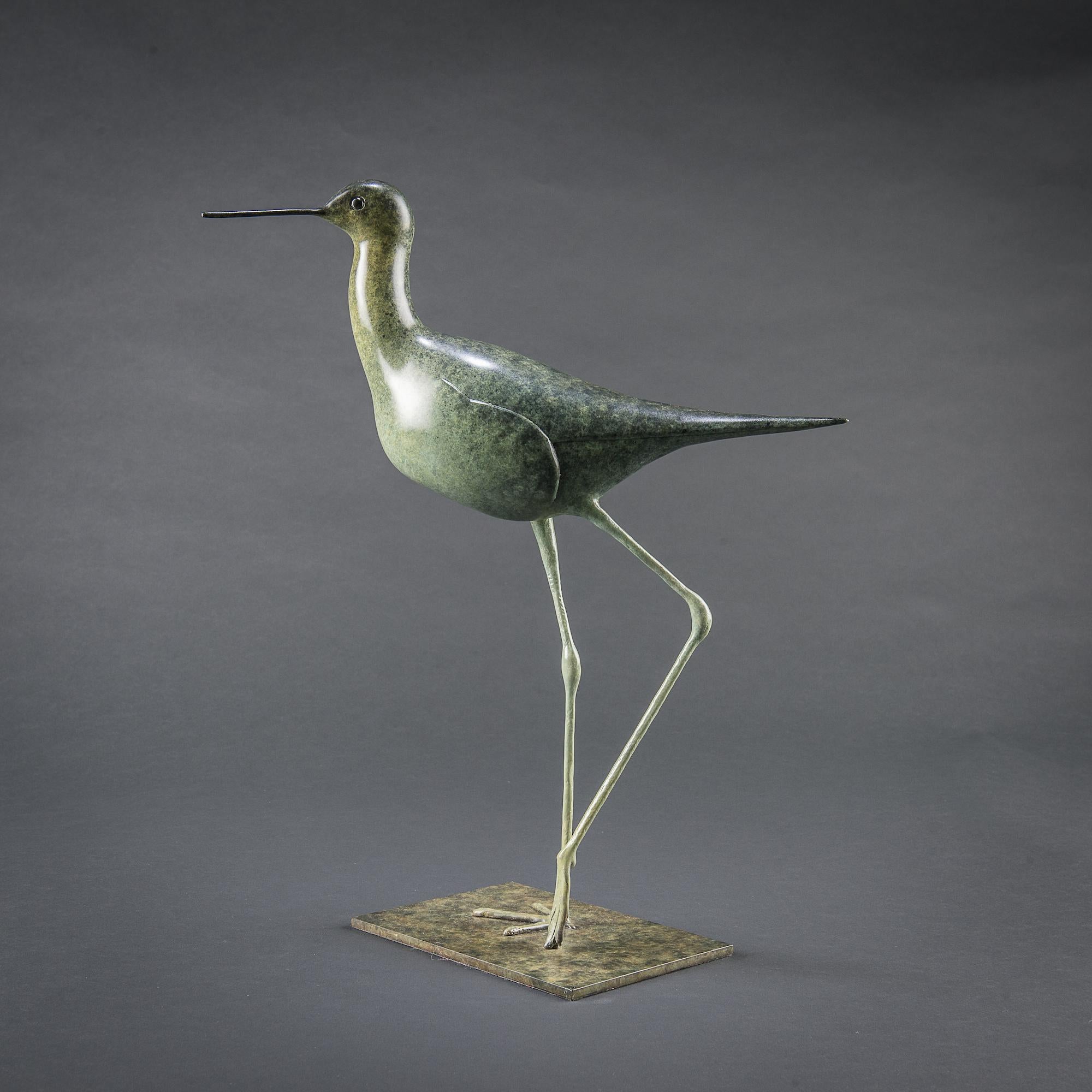 Contemporary Wildlife Bronze Patinated Green Sculpture 'Stilt' by Richard Smith For Sale 4