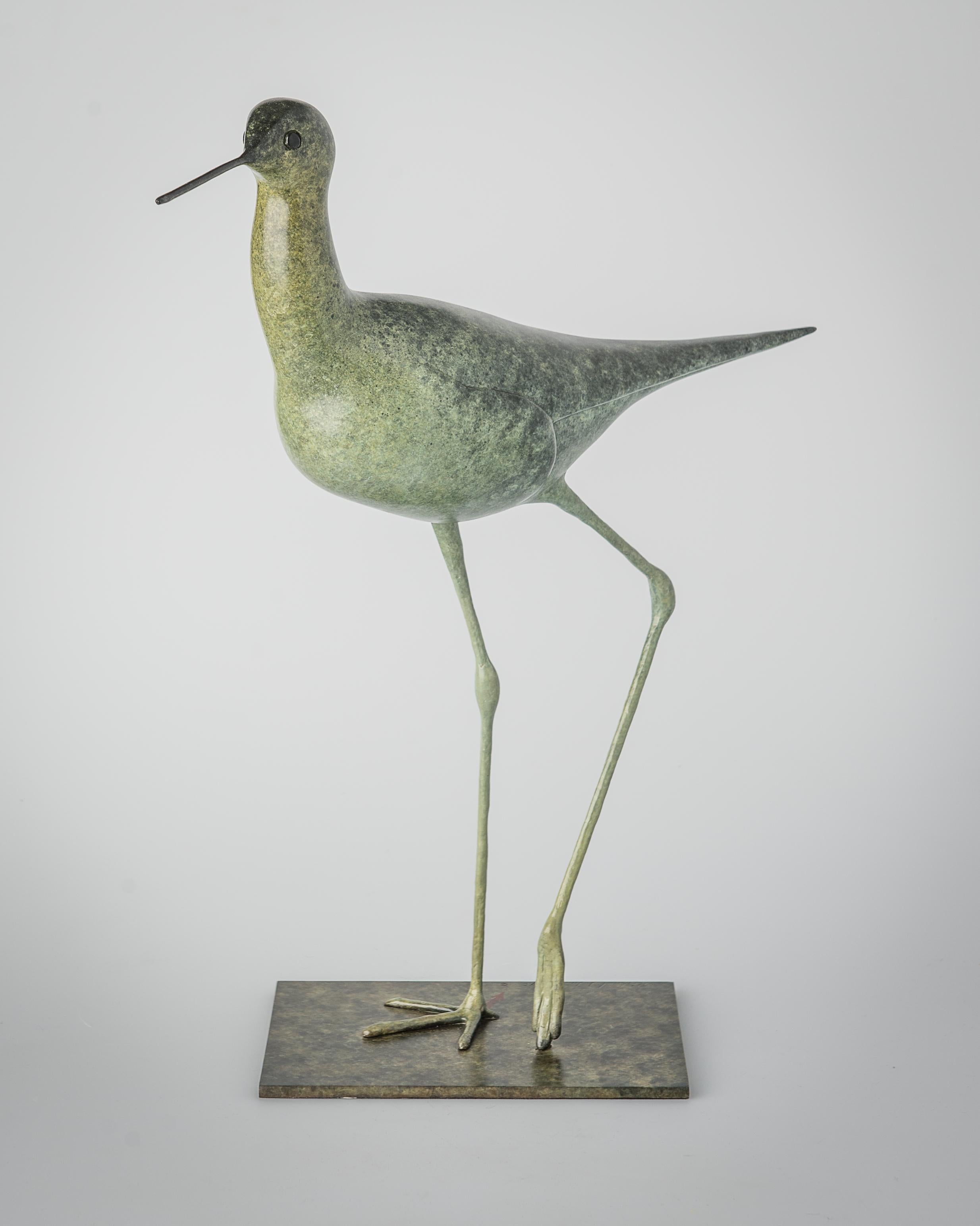 Richard Smith b.1955 Figurative Sculpture - Contemporary Wildlife Bronze Patinated Green Sculpture 'Stilt' by Richard Smith 