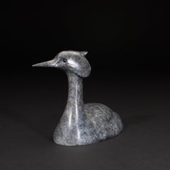 'Grebe ' Solid Bronze swimming Bird Wildlife & Nature Sculpture, blue and white