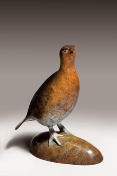 'Grouse' Contemporary Bronze Country Wildlife Bird Sculpture, patinated brown