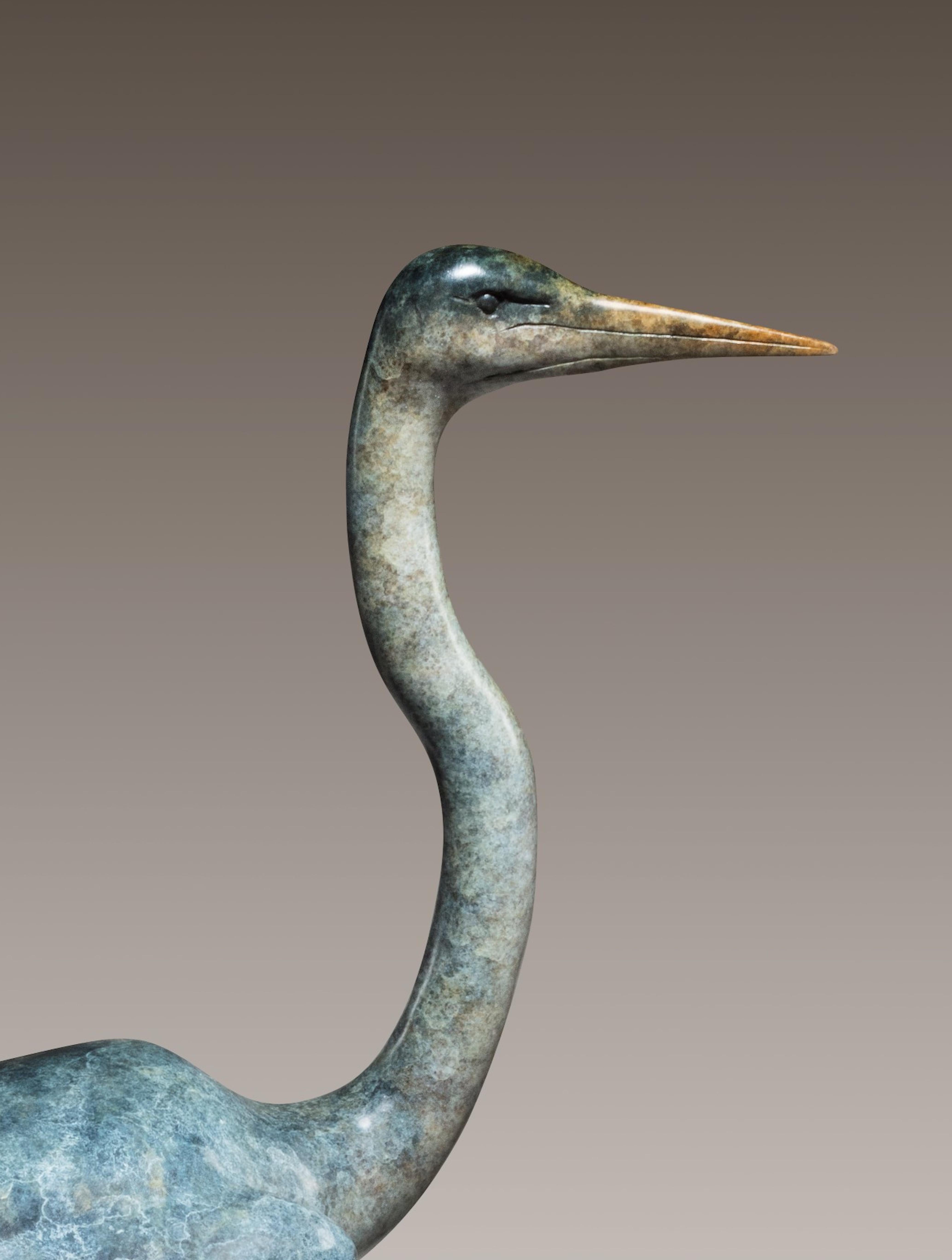 'Heron' Contemporary Bronze Bird. Wildlife & Nature Sculpture, Blue & White - Gold Figurative Sculpture by Richard Smith b.1955