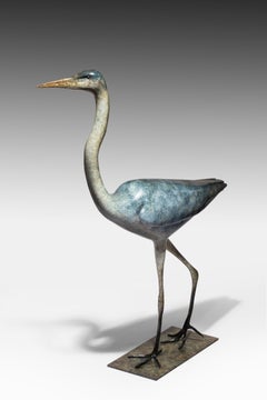 Oiseau "Heron" en bronze massif. Sculpture britannique moderne de la faune et de la nature par R Smith