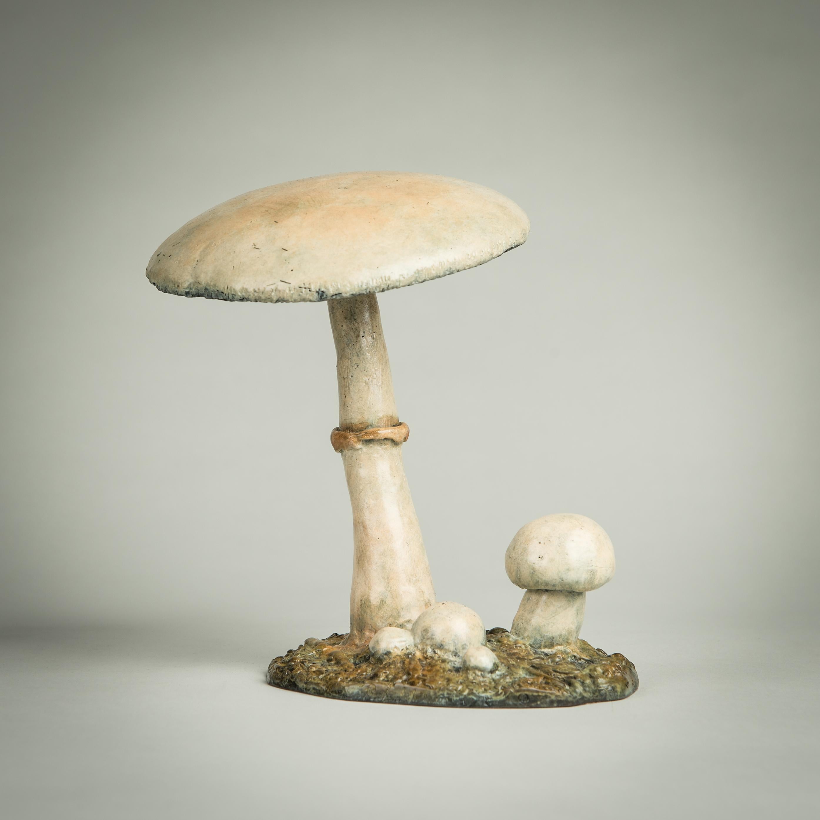 Richard Smith b.1955 Still-Life Sculpture - 'Horse Mushroom' Contemporary desktop Bronze sculpture of mushrooms, white cream