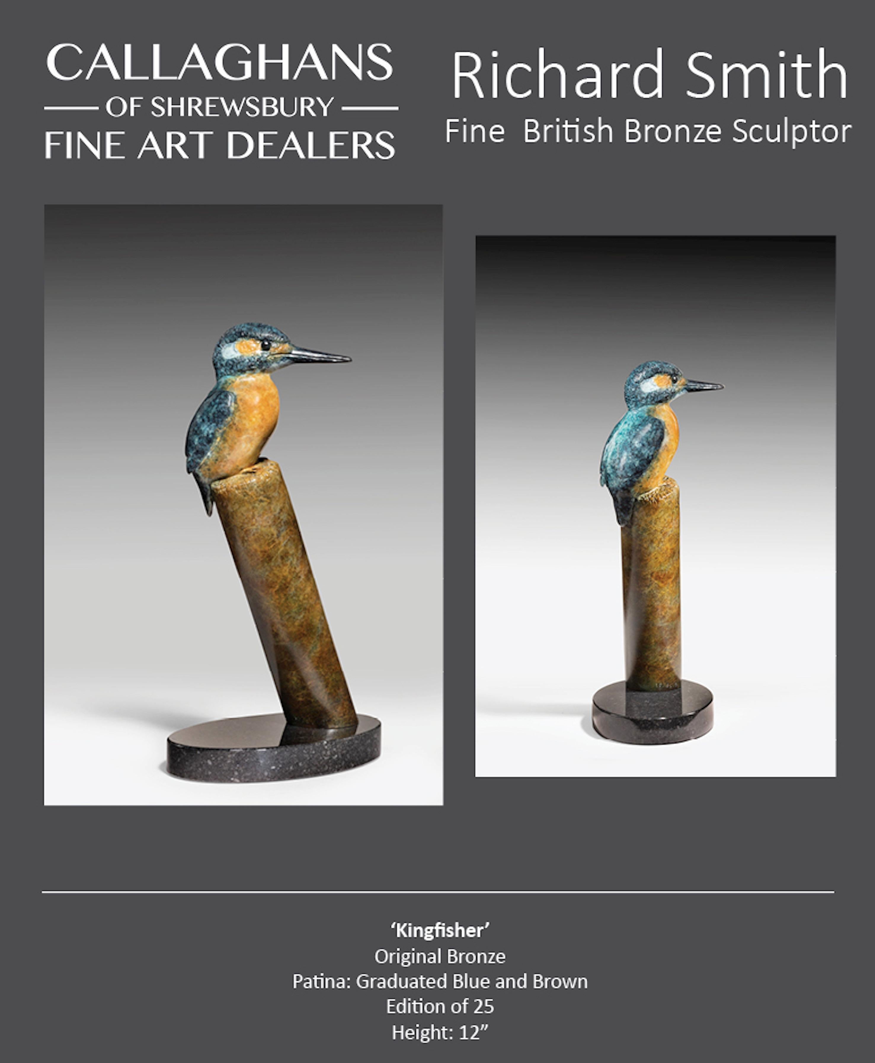 'Kingfisher' Solid Bronze British Wildlife & Nature Sculpture by Richard Smith For Sale 1