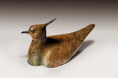 'Lapwing' Contemporary Bronze Bird Sculpture swimming, patinated brown
