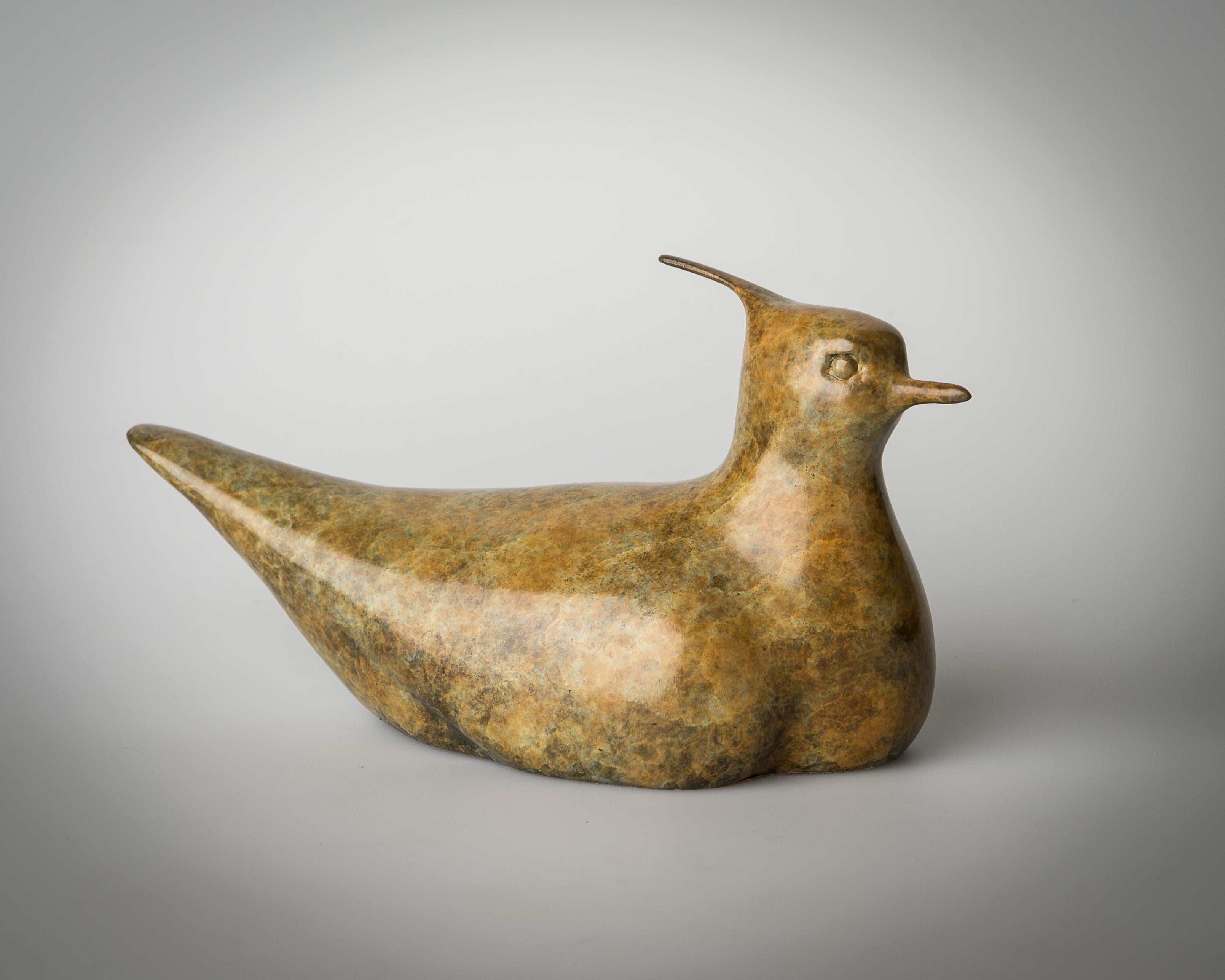 'Lapwing' Contemporary Bronze Bird Sculpture swimming, patinated brown - Gold Still-Life Sculpture by Richard Smith b.1955