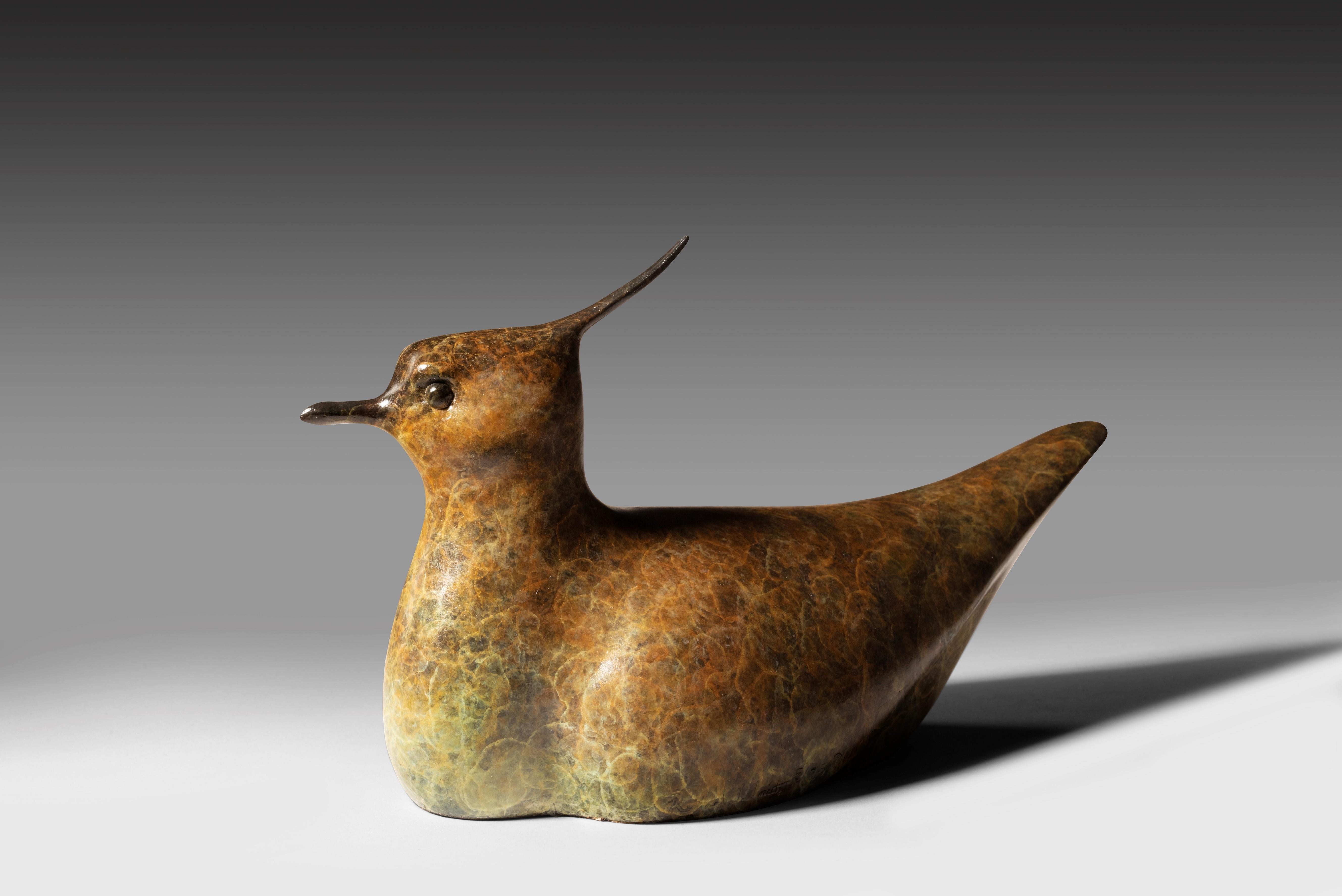 Richard Smith b.1955 Still-Life Sculpture - 'Lapwing' Contemporary Bronze Bird Sculpture swimming, patinated brown