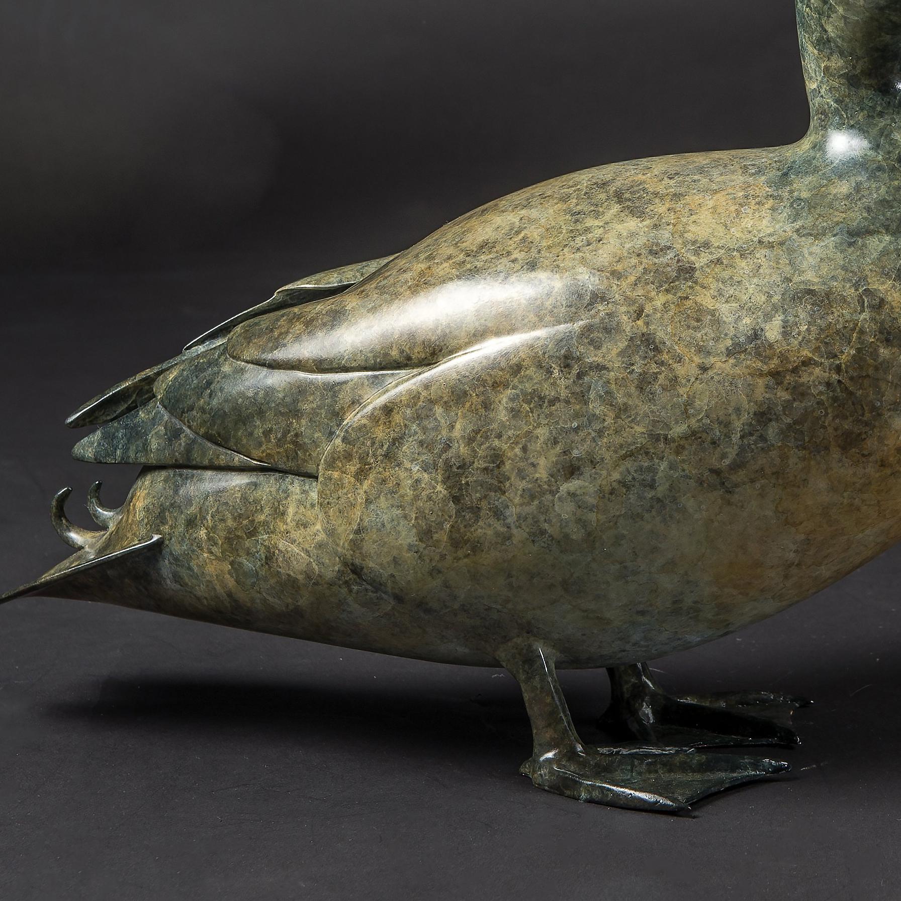 'Mallard' Contemporary Bronze Sculpture of a Duck, Green Wildlife & Nature  - Gold Figurative Sculpture by Richard Smith b.1955