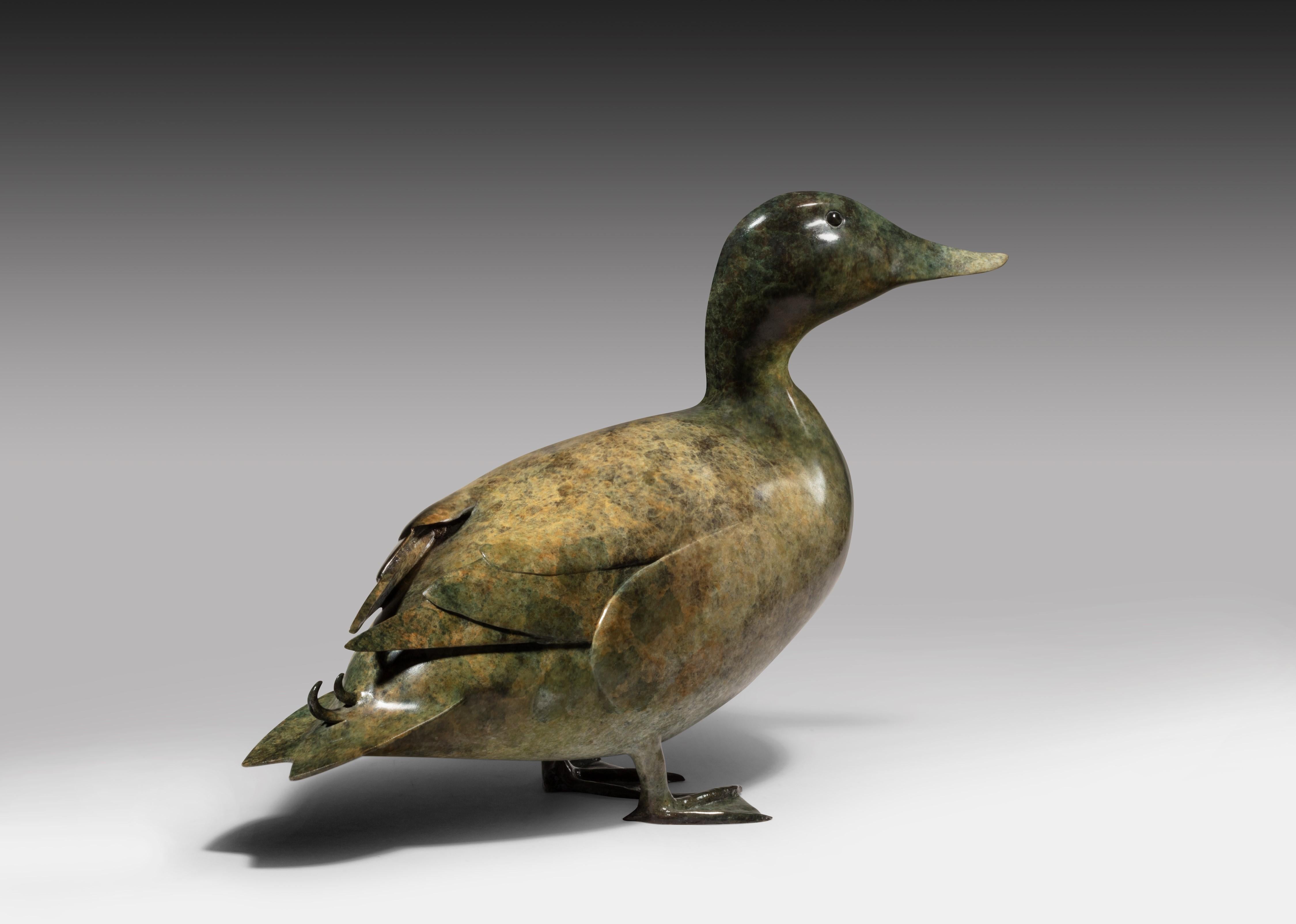 'Mallard' Contemporary Bronze Sculpture of a Duck, Green Wildlife & Nature  For Sale 1