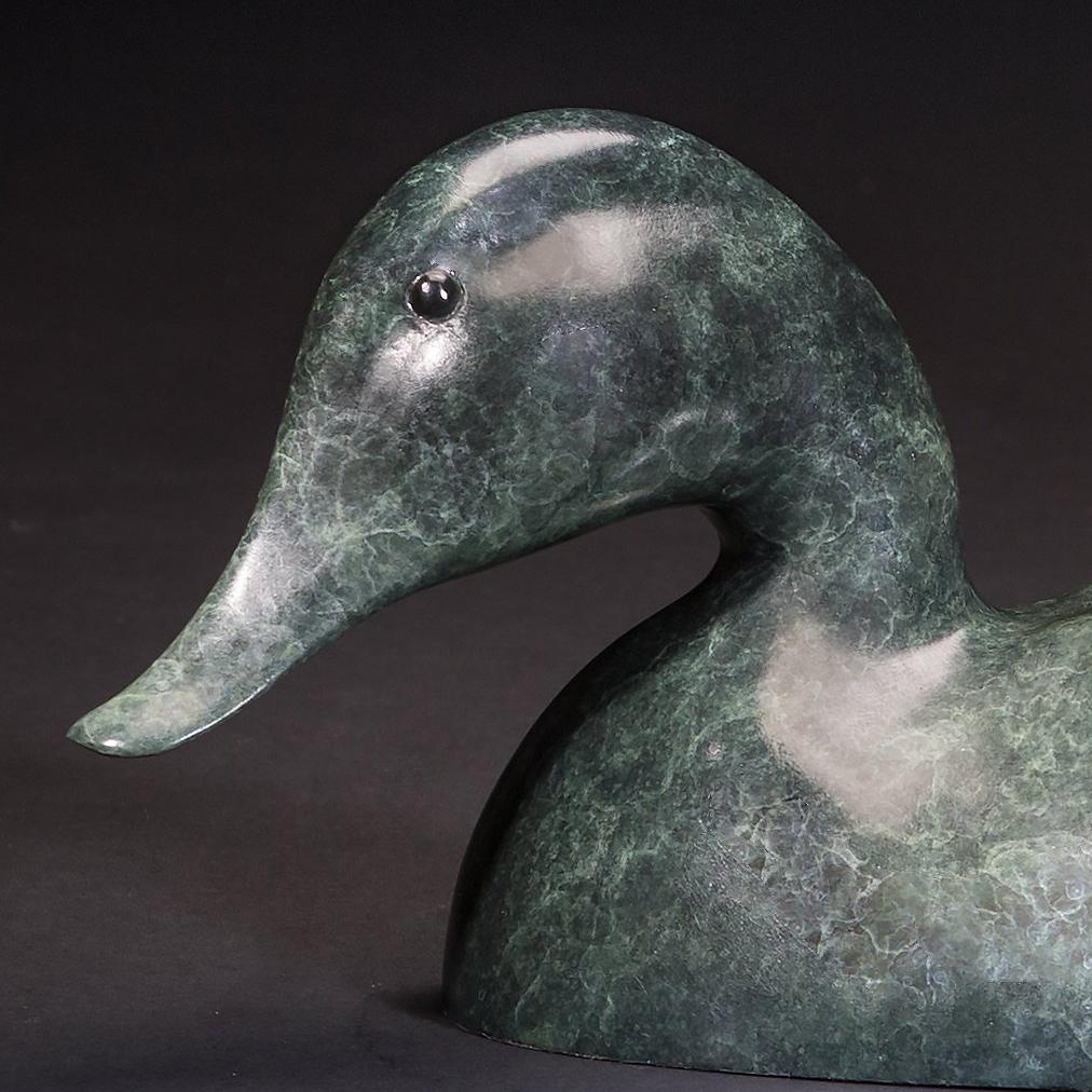 'Mallard Drake' Contemporary Bronze Sculpture of a duck, Green Wildlife & Nature For Sale 2