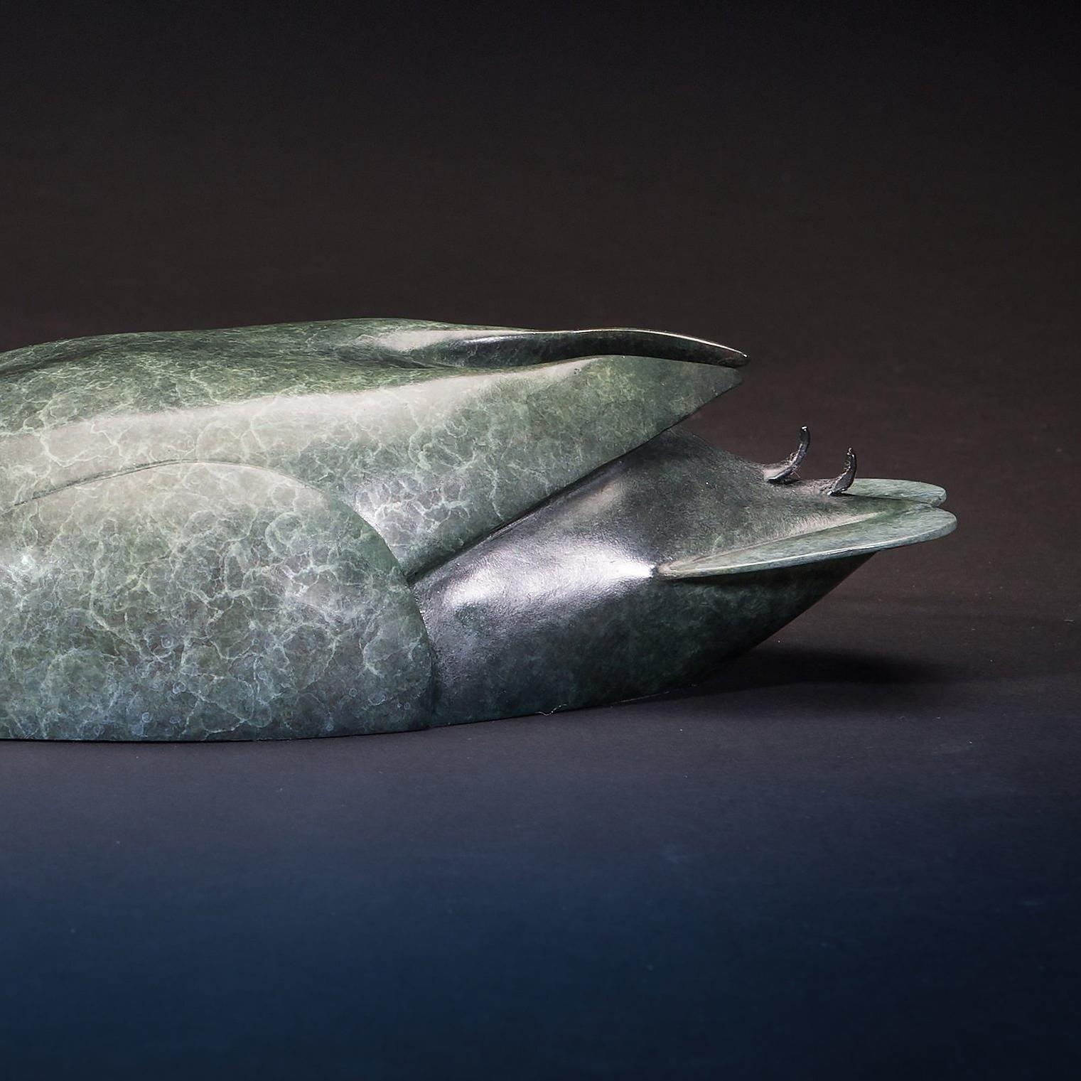'Mallard Drake' Contemporary Bronze Sculpture of a duck, Green Wildlife & Nature For Sale 3