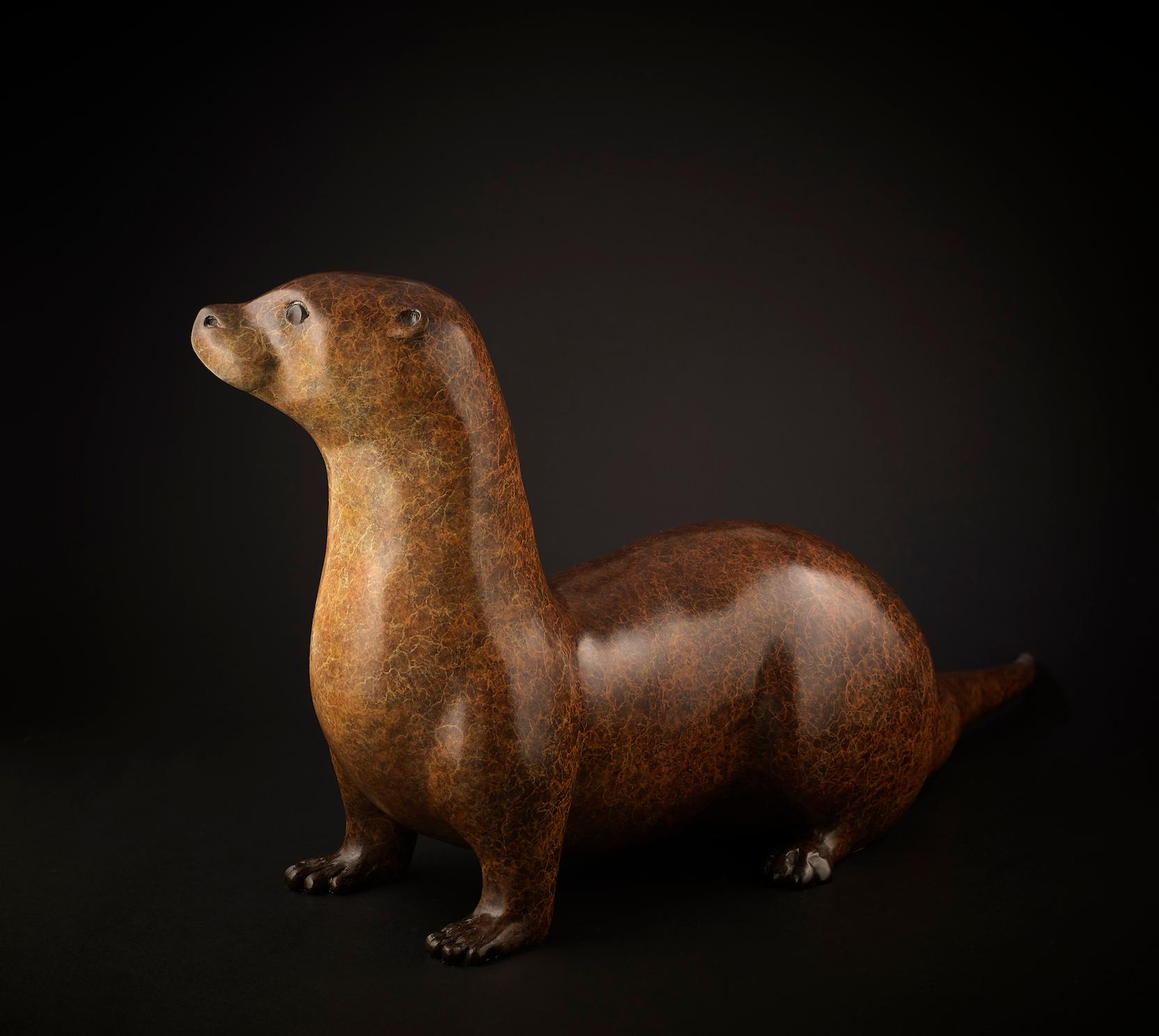 Original Bronze Wildlife Sculpture 'Pottering Otter' by Richard Smith  - Gold Figurative Sculpture by Richard Smith b.1955
