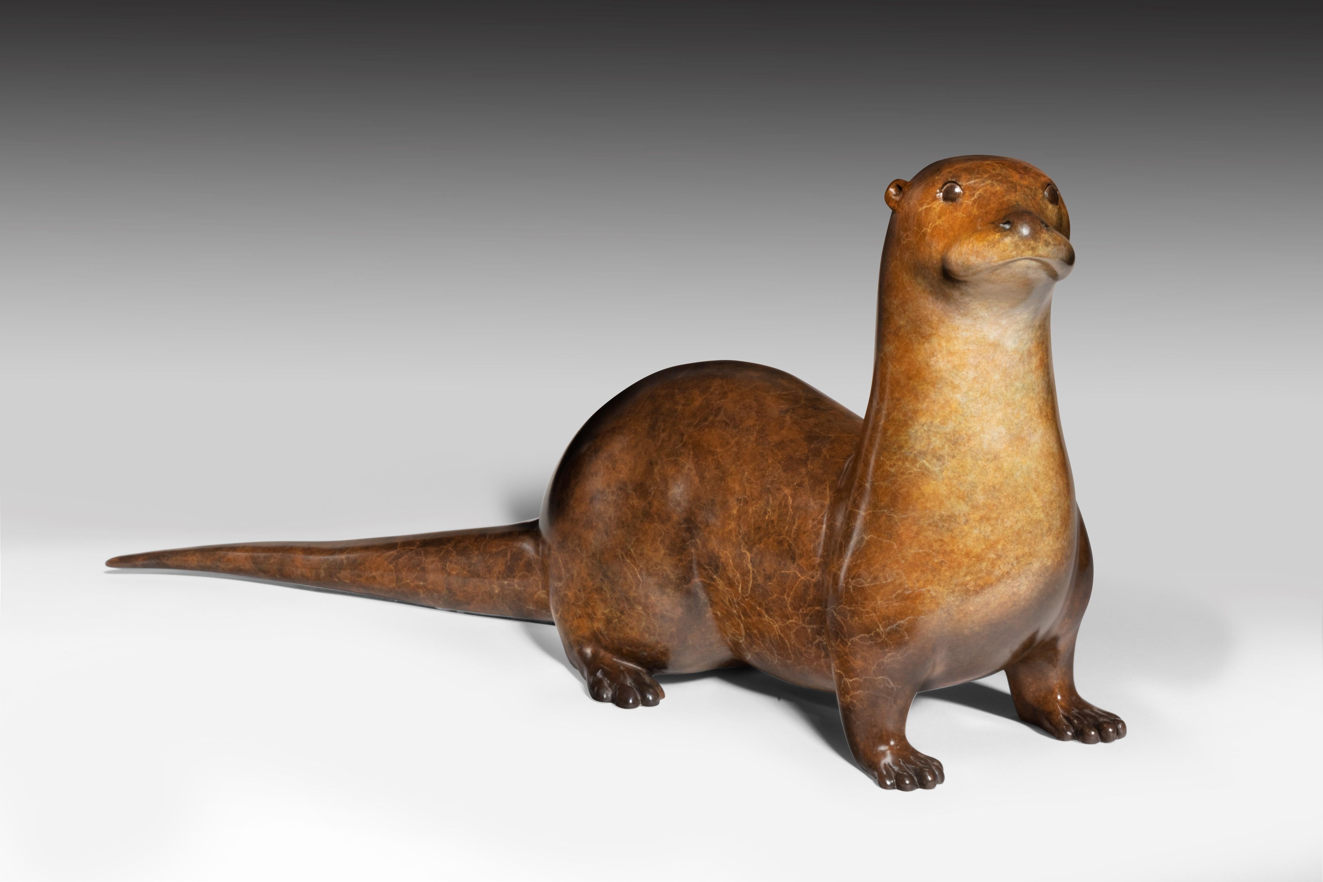 Richard Smith b.1955 Figurative Sculpture - Original Bronze Wildlife Sculpture 'Pottering Otter' by Richard Smith 