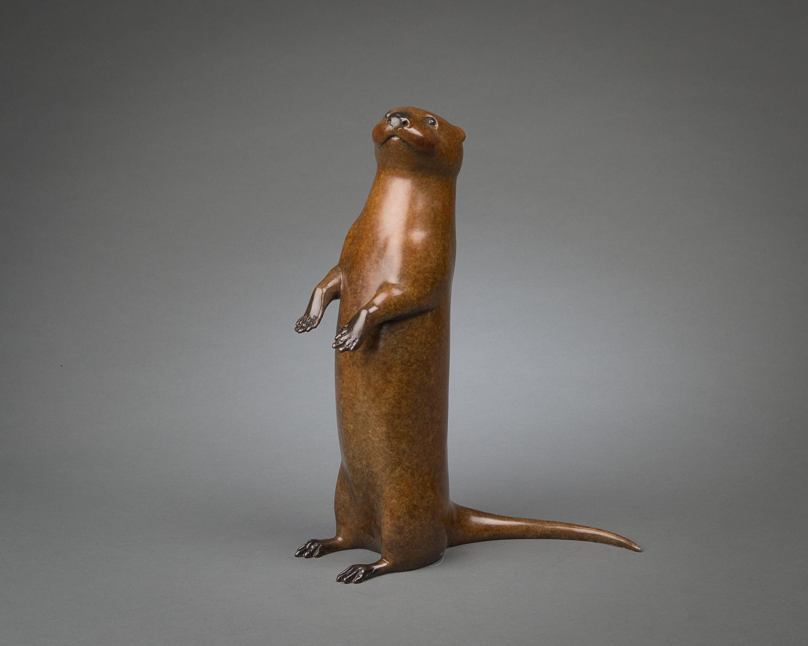 'Otter Pup' Solid Bronze Modern British Wildlife & Nature Sculpture by R Smith - Gold Still-Life Sculpture by Richard Smith b.1955