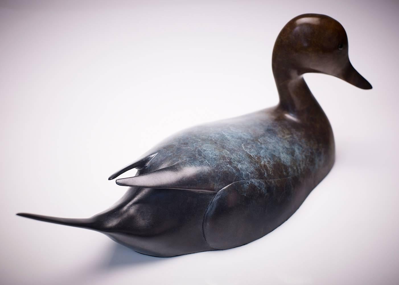 'Pintail Drake' British Wildlife & Nature Bronze Sculpture of a water duck For Sale 2