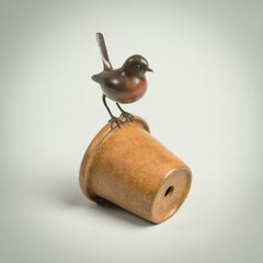Robin" Sculpture d'oiseau contemporaine en bronze britannique Faune et nature, jardin