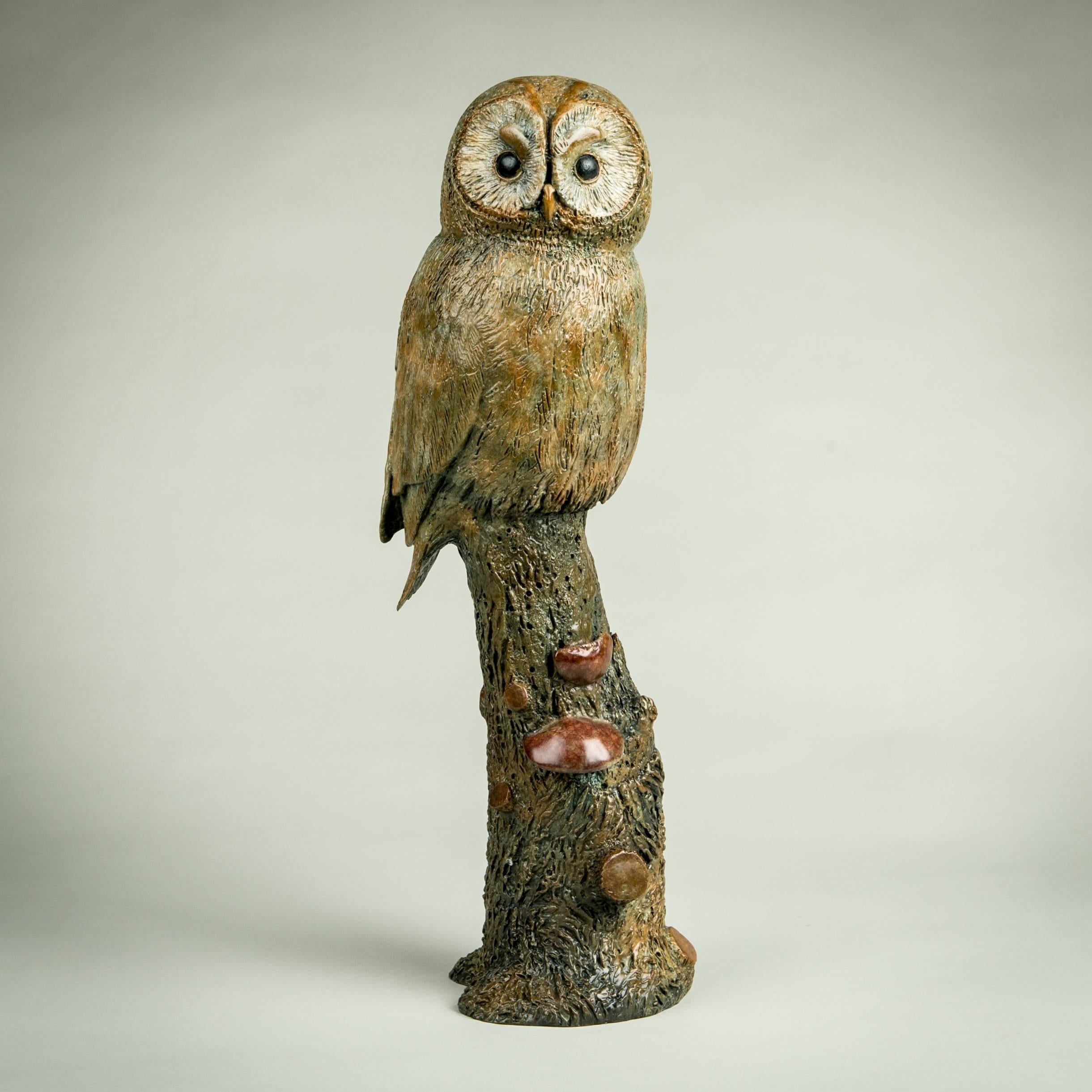 Sculpture en bronze massif sur la faune et la nature "Chouette hulotte" par Richard Smith