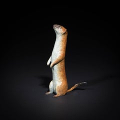 'Stoat' Contemporary Bronze wildlife sculpture, patinated brown, orange, white