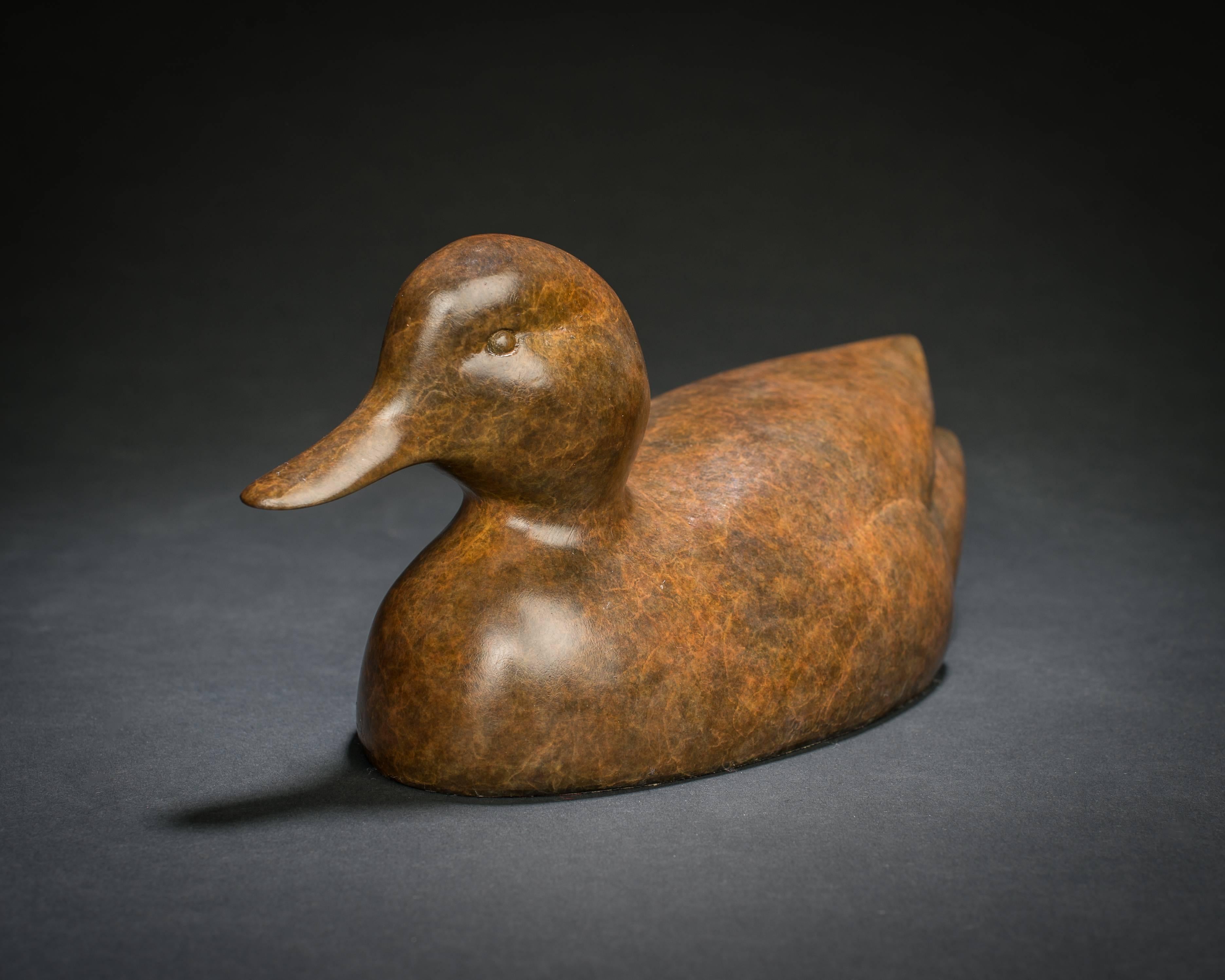 Richard Smith b.1955 Still-Life Sculpture - 'Teal' Contemporary Bronze Wildlife Bird Sculpture by Richard Smith 