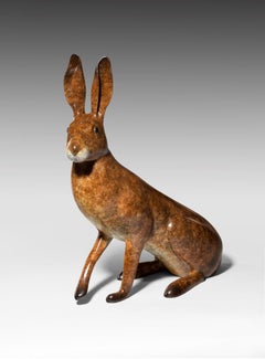 What Me? Contemporary Bronze Sculpture of a English Hare, Jack Rabbit, brown