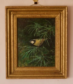 Blue Tit Painting - Mid-Late 20th Century Oil of Bird in Nature by Richard Smith