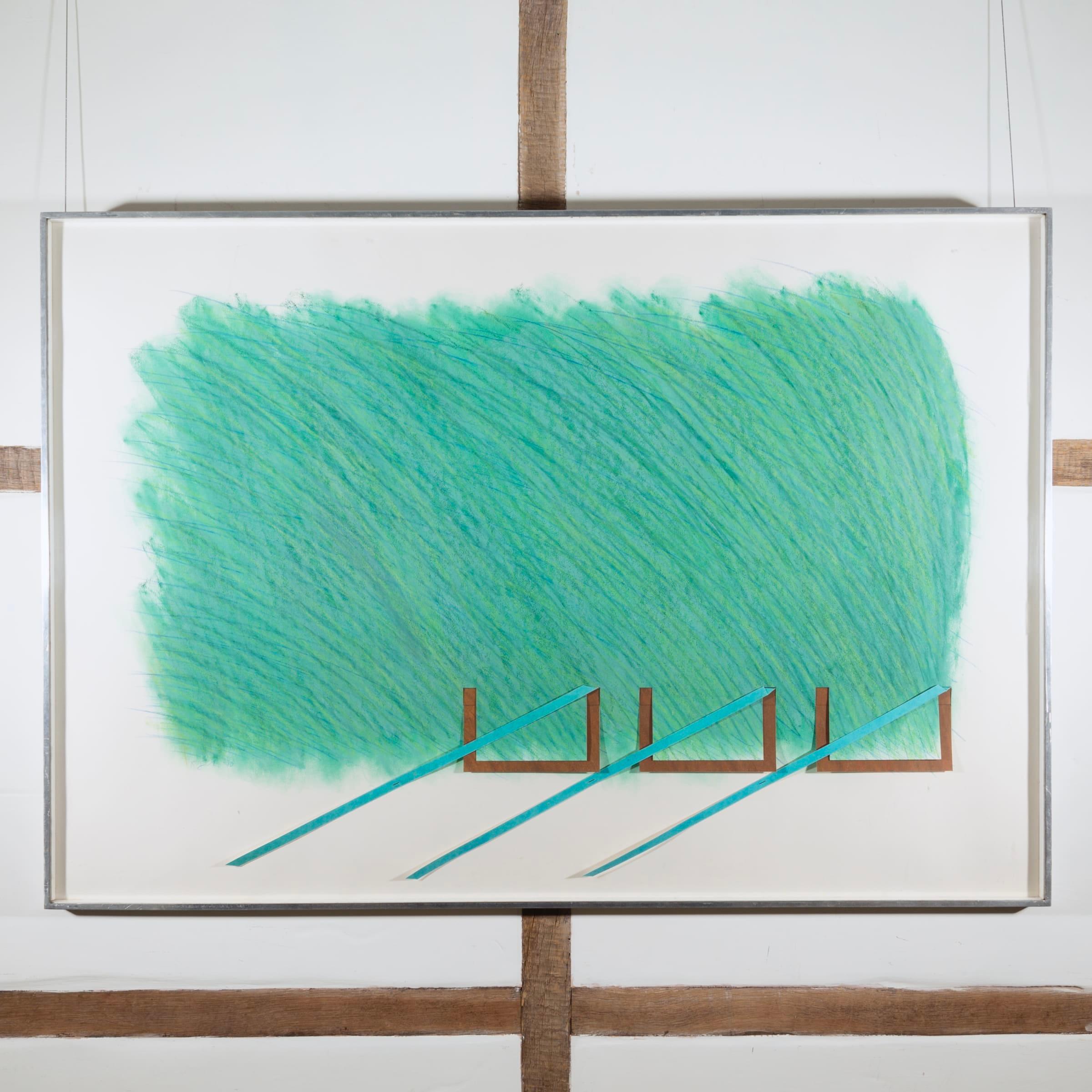 Disegno (Verde con tre lingue) Pastello su carta ritagliata di Richard Smith, 1970 in vendita 1