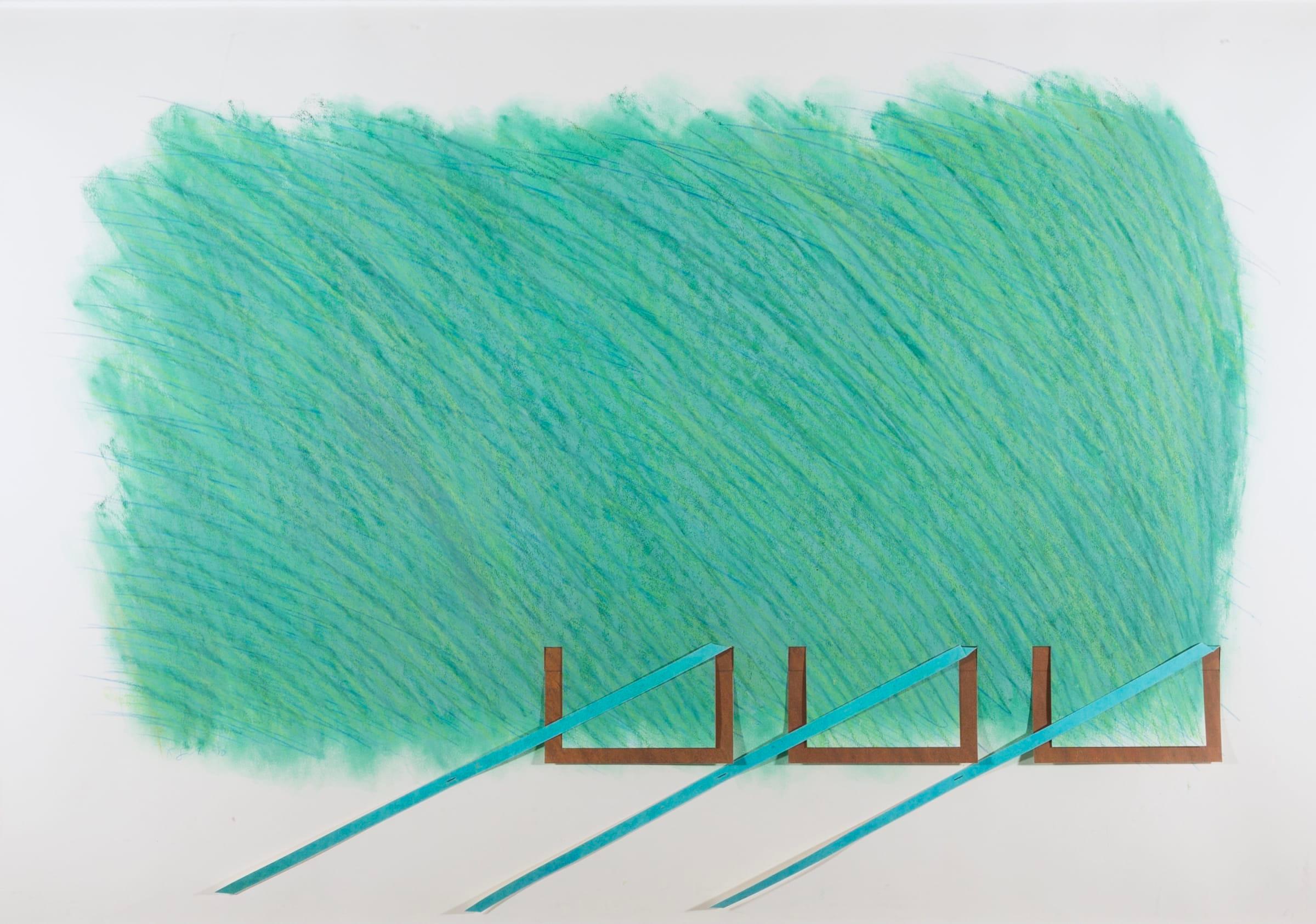 Disegno (Verde con tre lingue), pastello su carta ritagliata di Richard Smith, 1970

Informazioni aggiuntive:
Mezzo di comunicazione: Pastello su carta ritagliata con punti metallici
99 x 143 cm
39 x 56 1/4 in
Firmato e datato

Smith è stata una