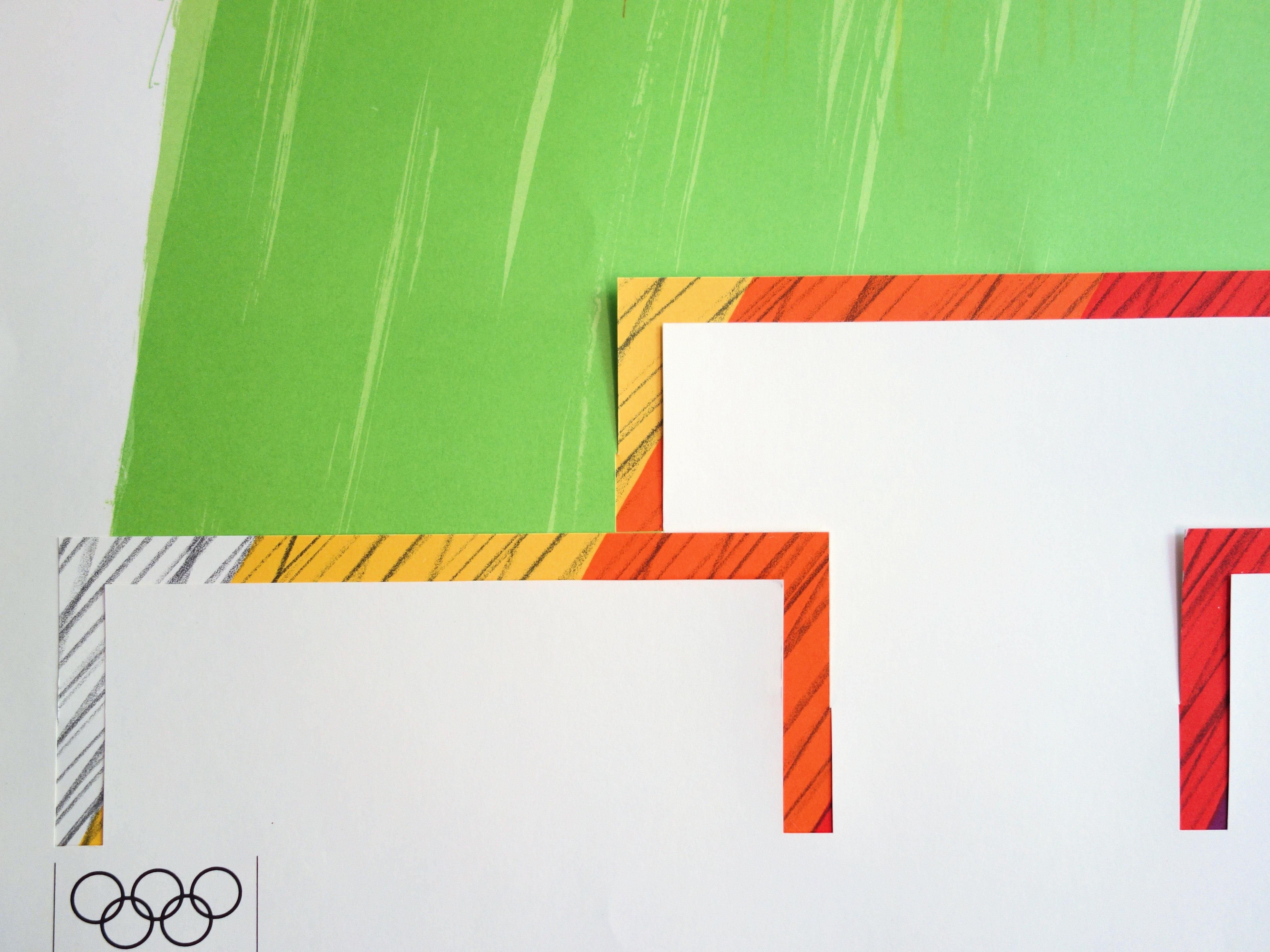Colors on Podium - Lithographie (Jeux olympiques de Munich 1972) - Vert Abstract Print par Richard Smith